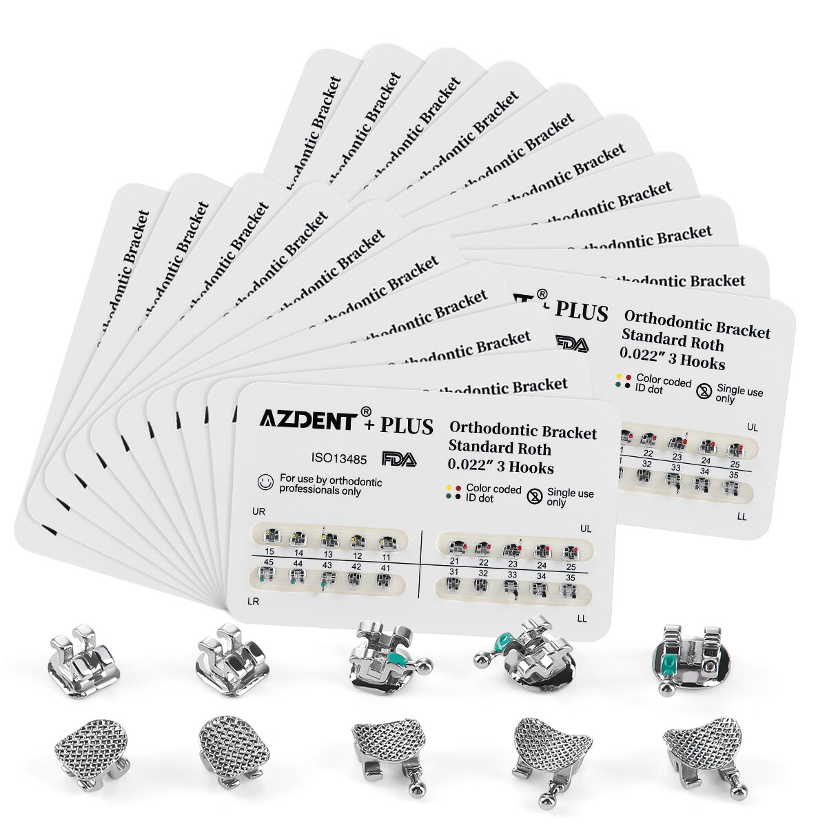 10X AZDENT Plus Dental Orthodontic Brackets Braces Roth.022 Hook 3 4 5 Mesh Base