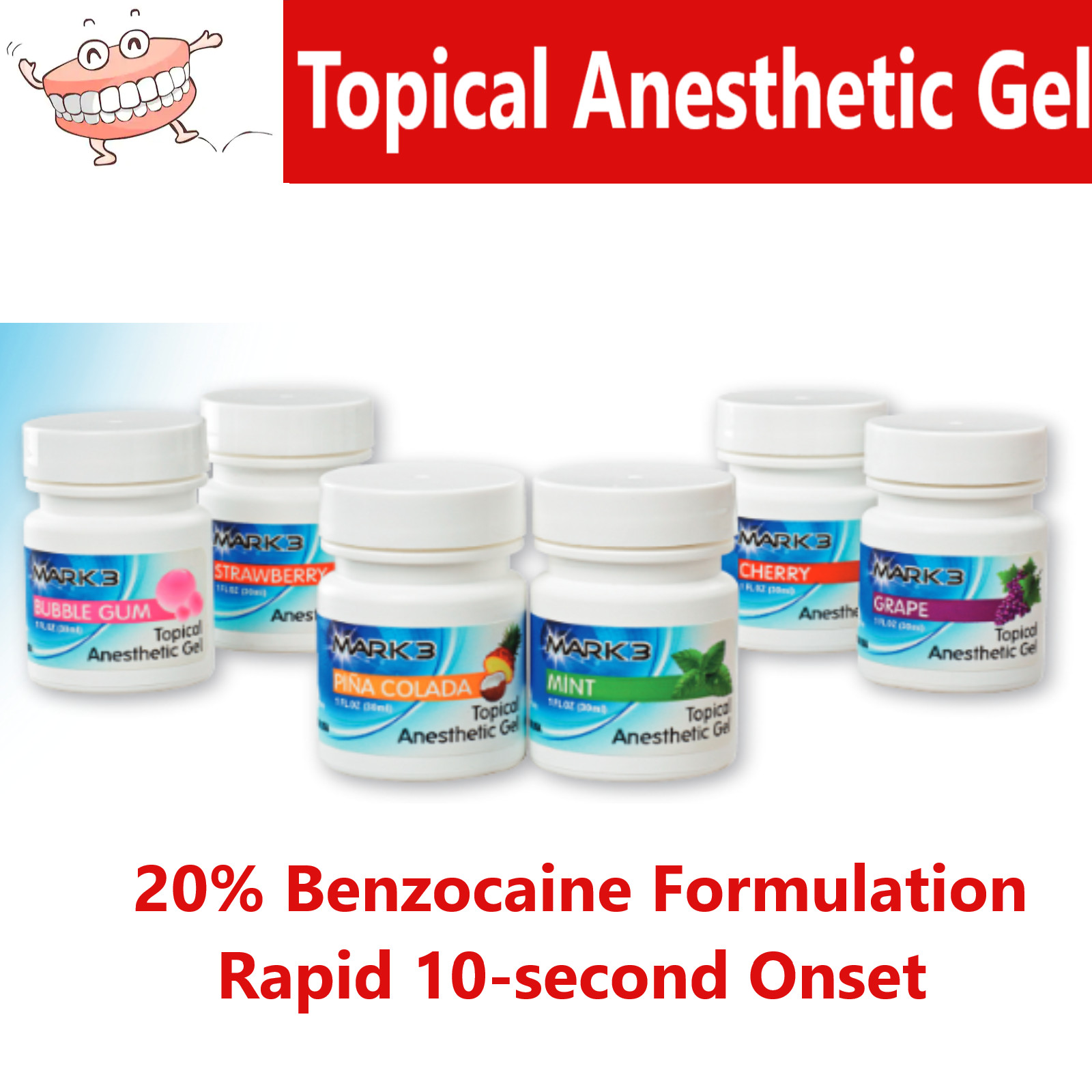 10/Pack – Dental Topical Anesthetic Gel 20% Benzocaine 1.12 OZ Jar – Fast Acting