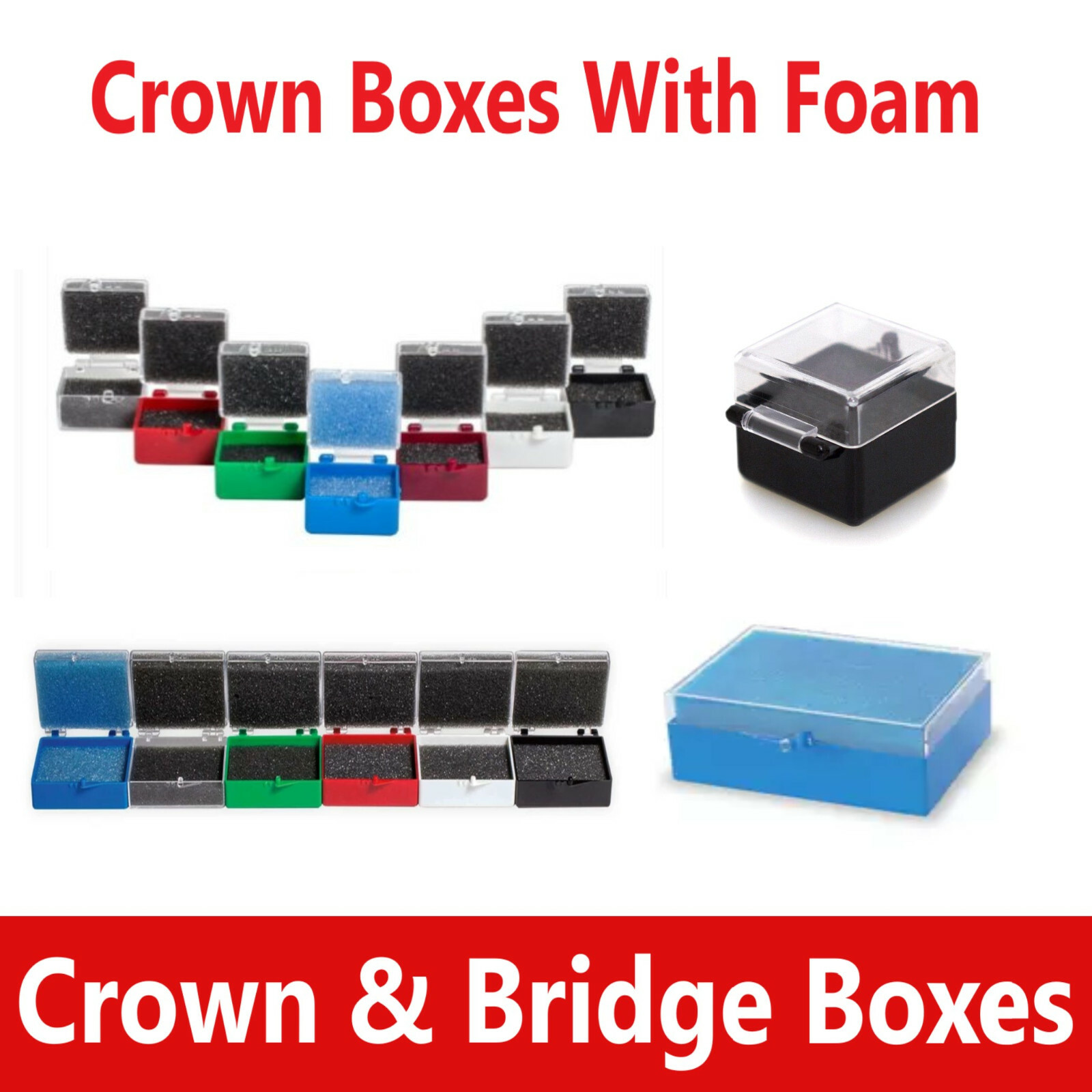 Dental Lab Rigid Crown Box 1″ or 2″ Rigid Box Pre Packed w/Foam, Assorted Color