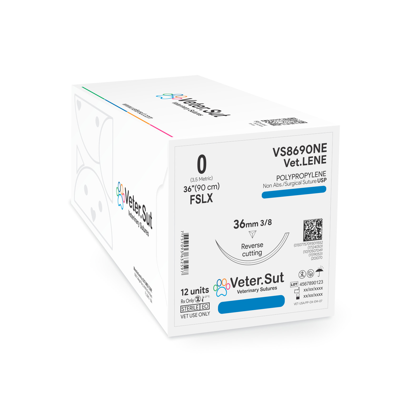 Vetersut VetLENE Polypropylene, USP 0, 3/8 36mm, FSLX, 12 Count Suture