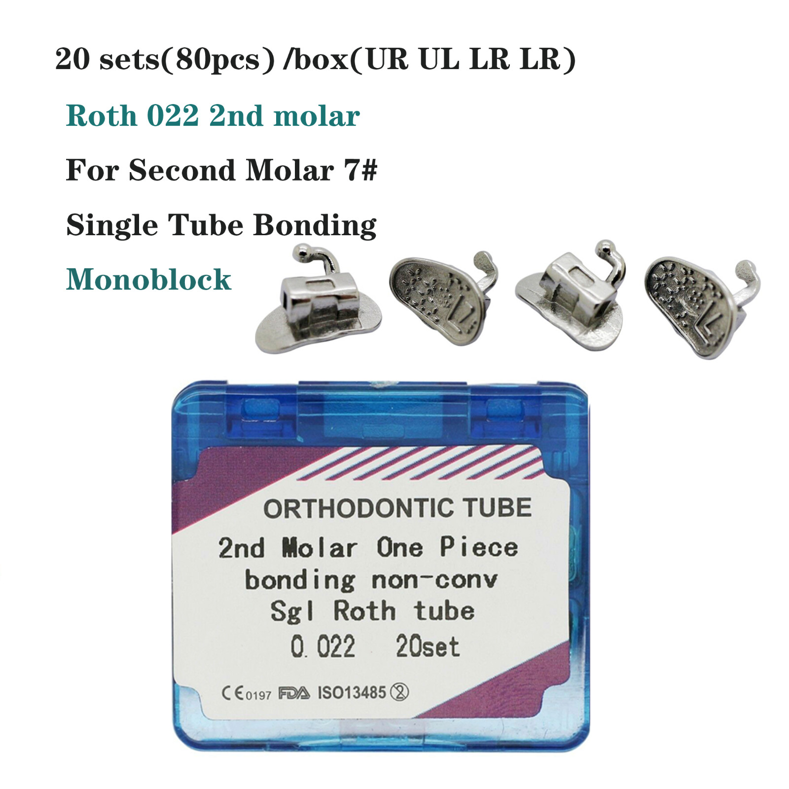 Dental Orthodontic Buccal Tubes 1st 2nd Molar Bracket Roth MBT 022 Bondable