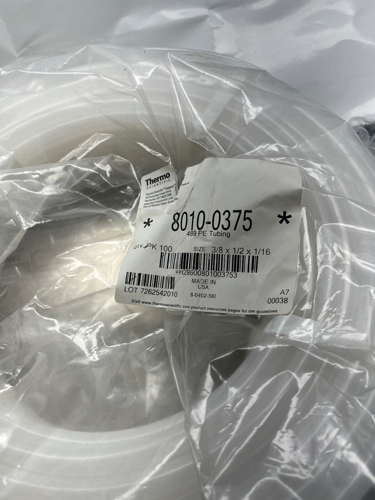 Thermo Nalgene 489 Linear LDPE Tubing 8010-0375 3/8 x 1/2 x 1/16 polyethylene