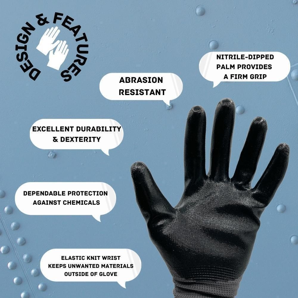 12-24 Black Nitrile Coated Plam Nylon Industrial Work Non-Disposable Gloves