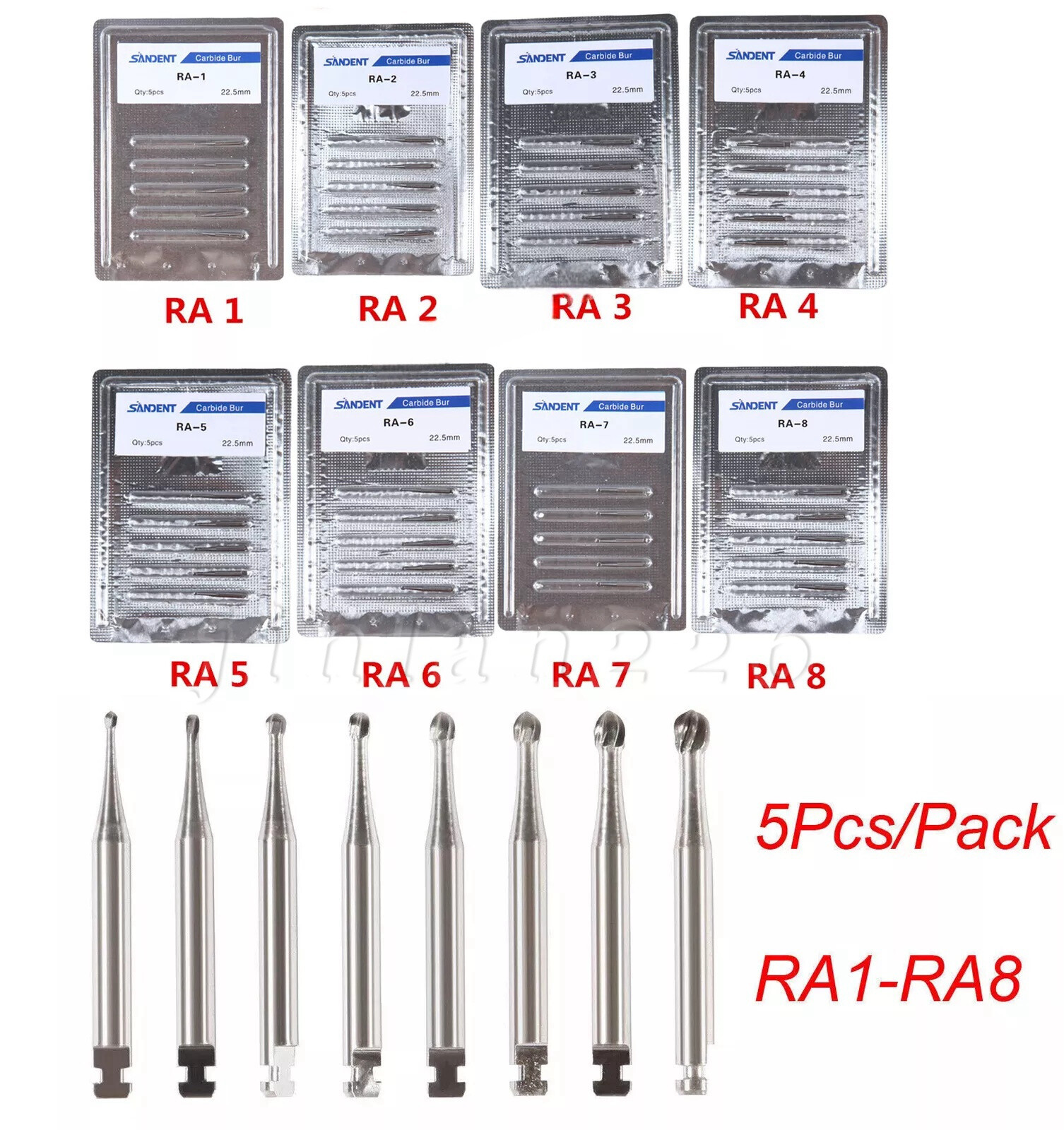 5 Pcs/Pack Dental RA Round Carbide Bur For Slow Speed Latch Type RA 1#-8# OR