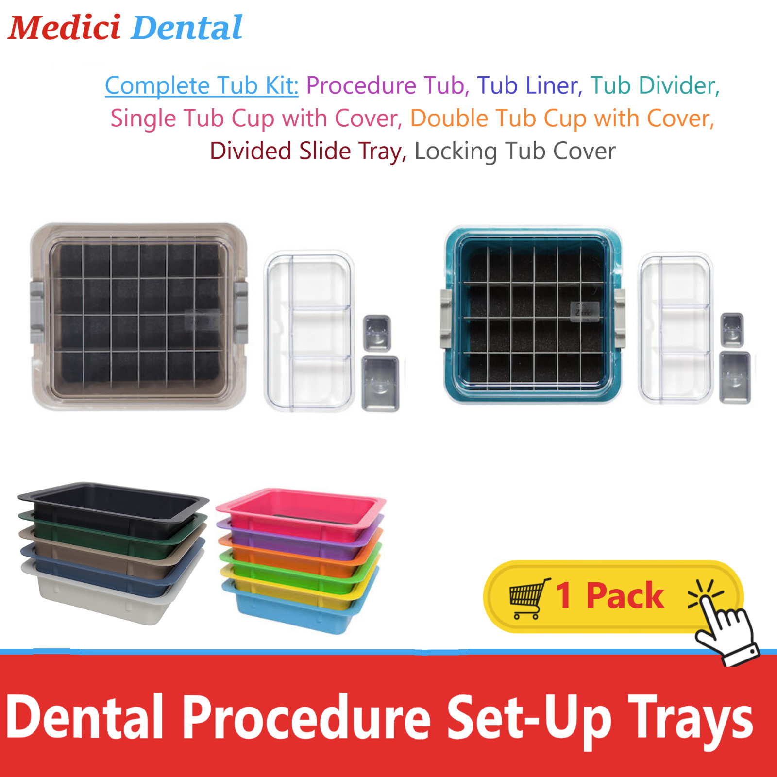 Dental Procedure Tub, Safe-Loc Tall Tub Cover, Clear, Multi-Mod Tray Racks, Zirc