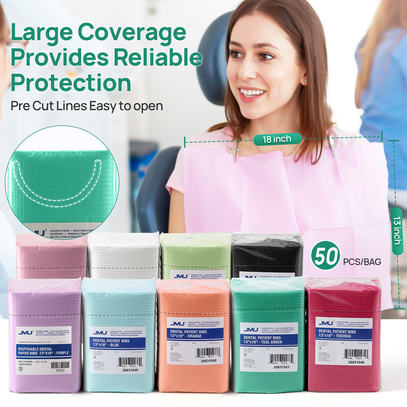 3Ply Dental Patient Bibs 50pcs Waterproof Bibs Medical Tattoo Towel Cover 13×18″