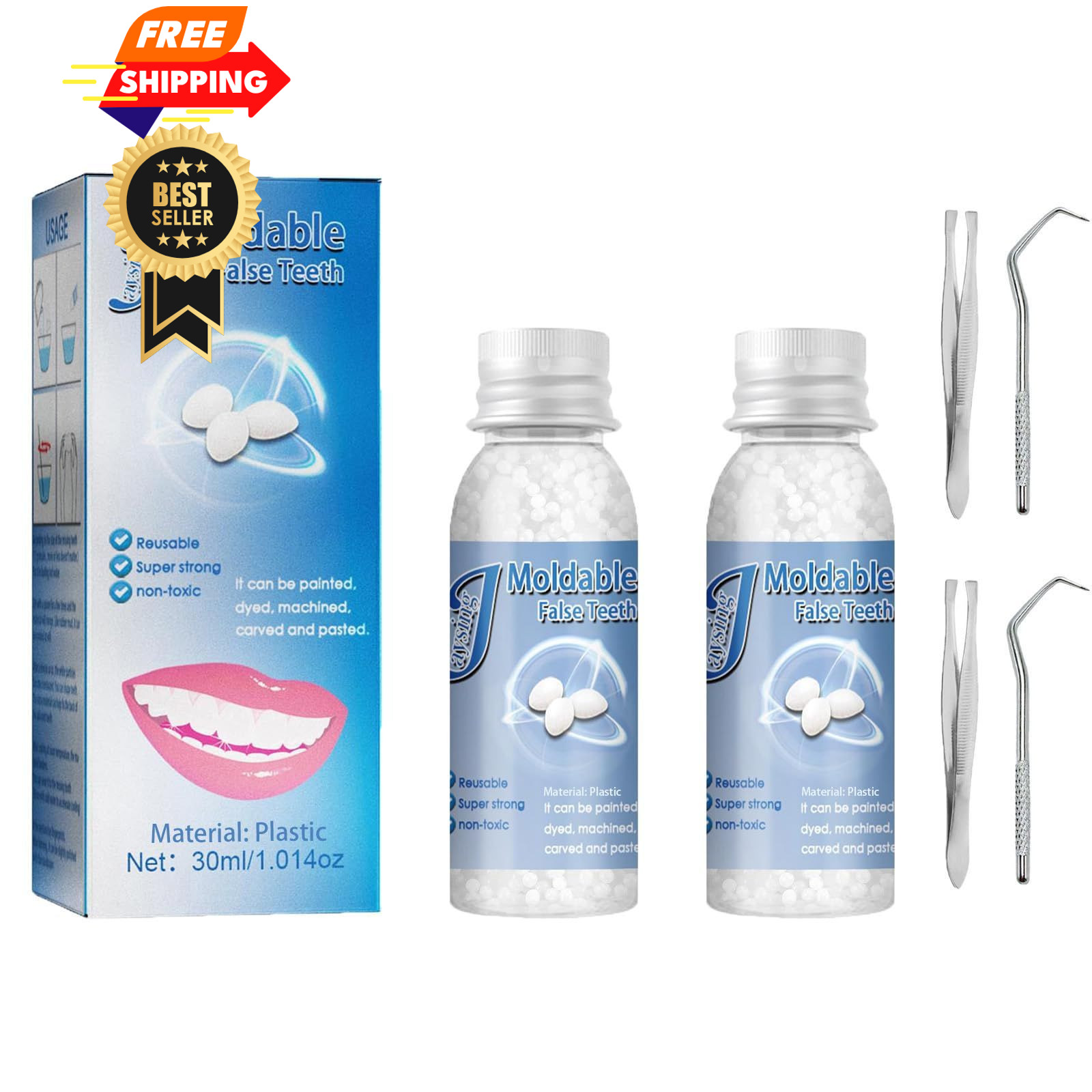 Tooth Repair Kits,2Pcs 30ml Dental Denture 2pcs