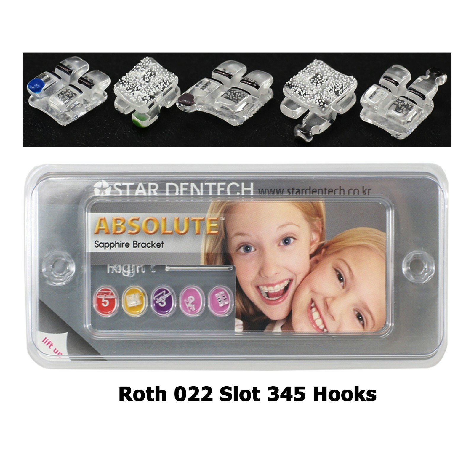 Dental Orthodontic Sapphire Crystal Bracket Braces Roth MBT 022 345 Hooks 5-5