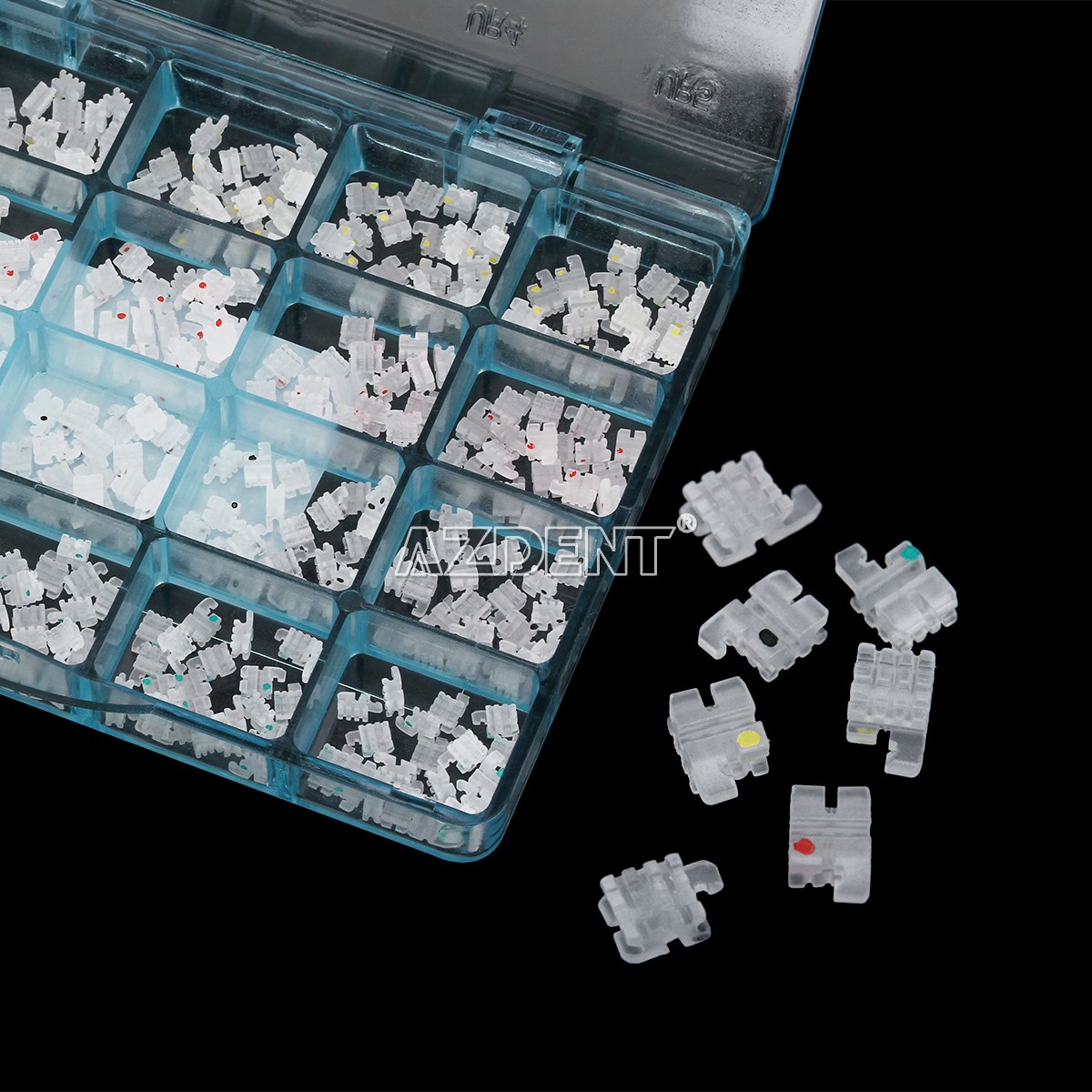 AZDENT Dental Ortho Ceramic Brackets Braces 5*5 MBT/ROTH 022 Hooks 345 Mesh Base