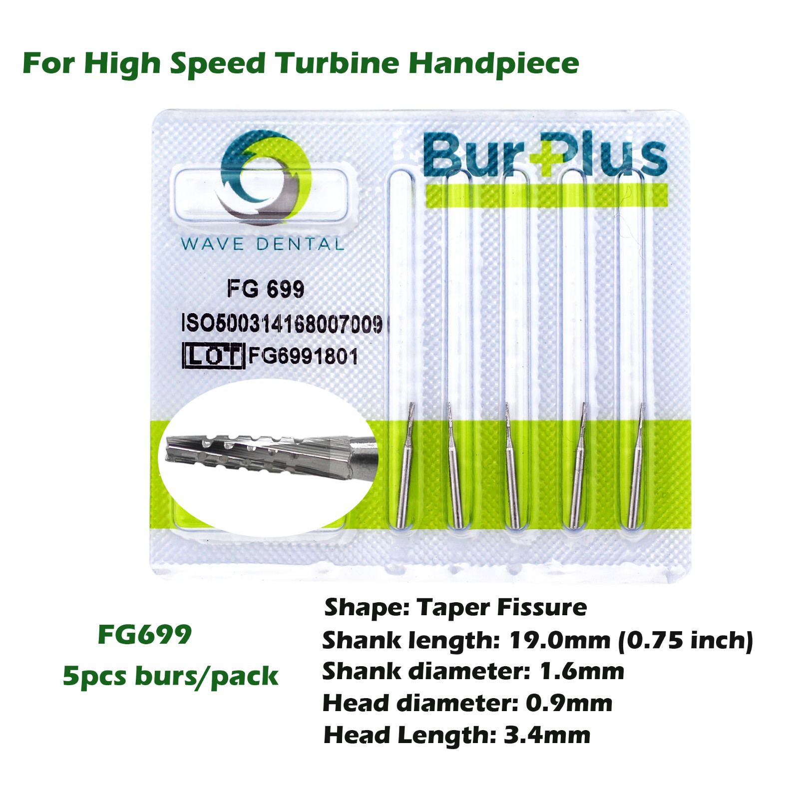 Wave Dental Surgical Burs High Speed FG 25mm Carbide Friction Grip Round 2 4 557