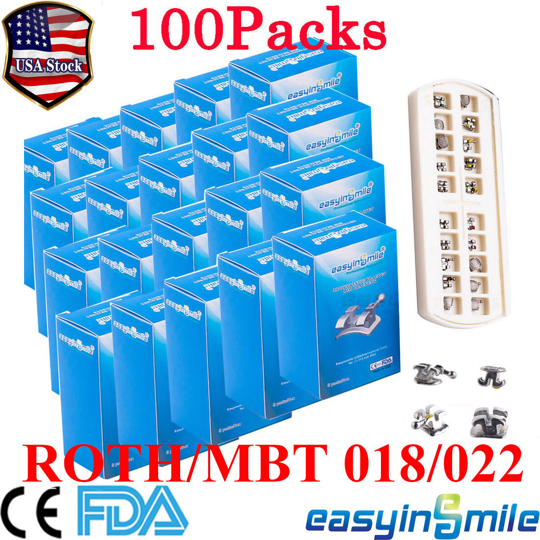 5/100Pk Dental Metal Brackets Orthodontic Mini Braces ROTH/MBT 022/018 Mesh Base