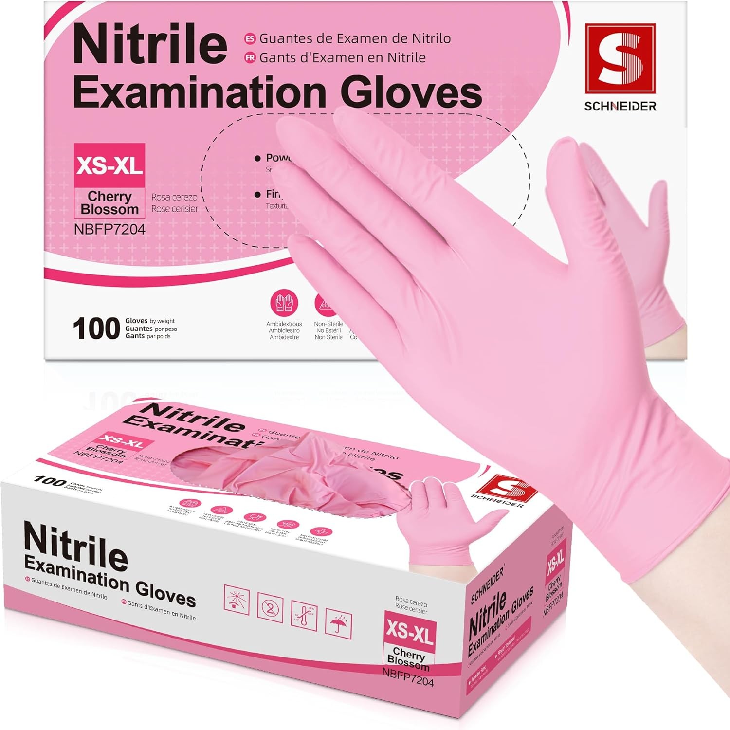 Schneider Nitrile Exam Gloves, Pink Disposable 4 Mil, Latex & Small