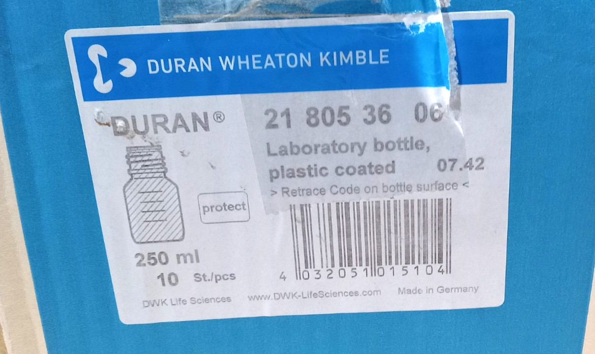 (10) NEW DURAN DWK 250ml Laboratory Bottle Plastic Coated