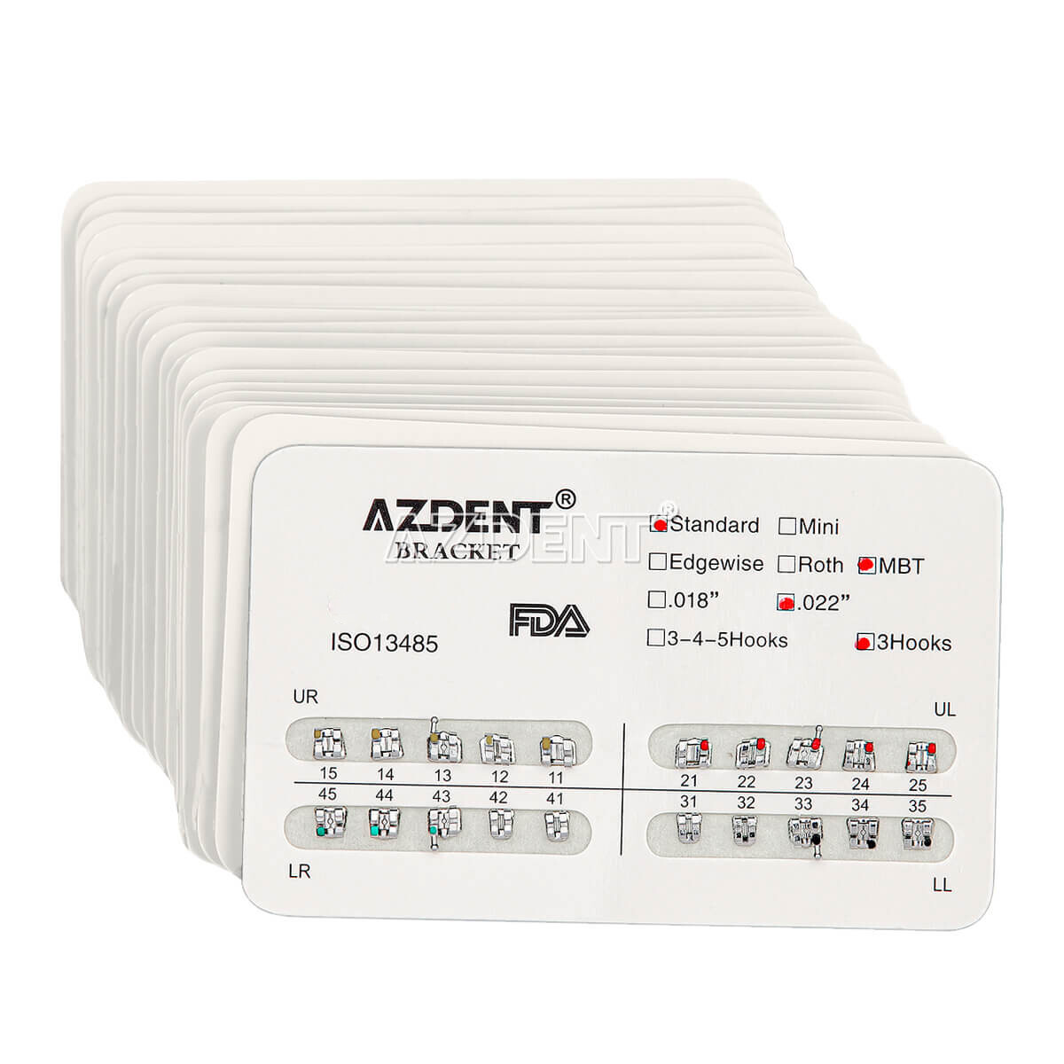 AZDENT Dental Orthodontic Metal Brackets Braces Standard MBT.022 Hooks 345 USA