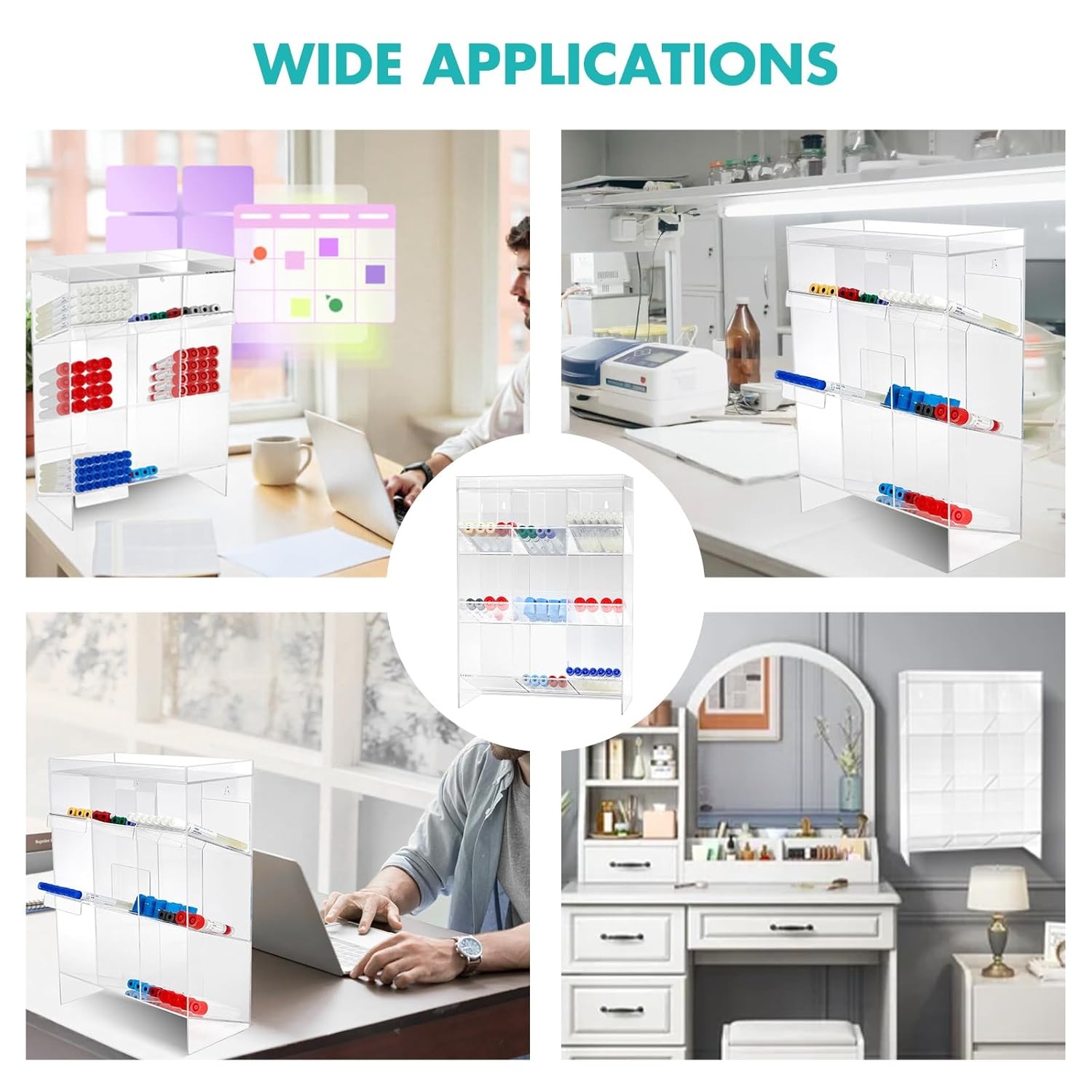 Clear Acrylic Test Tube Holder Wall Mounting & Countertop Tube Organizer