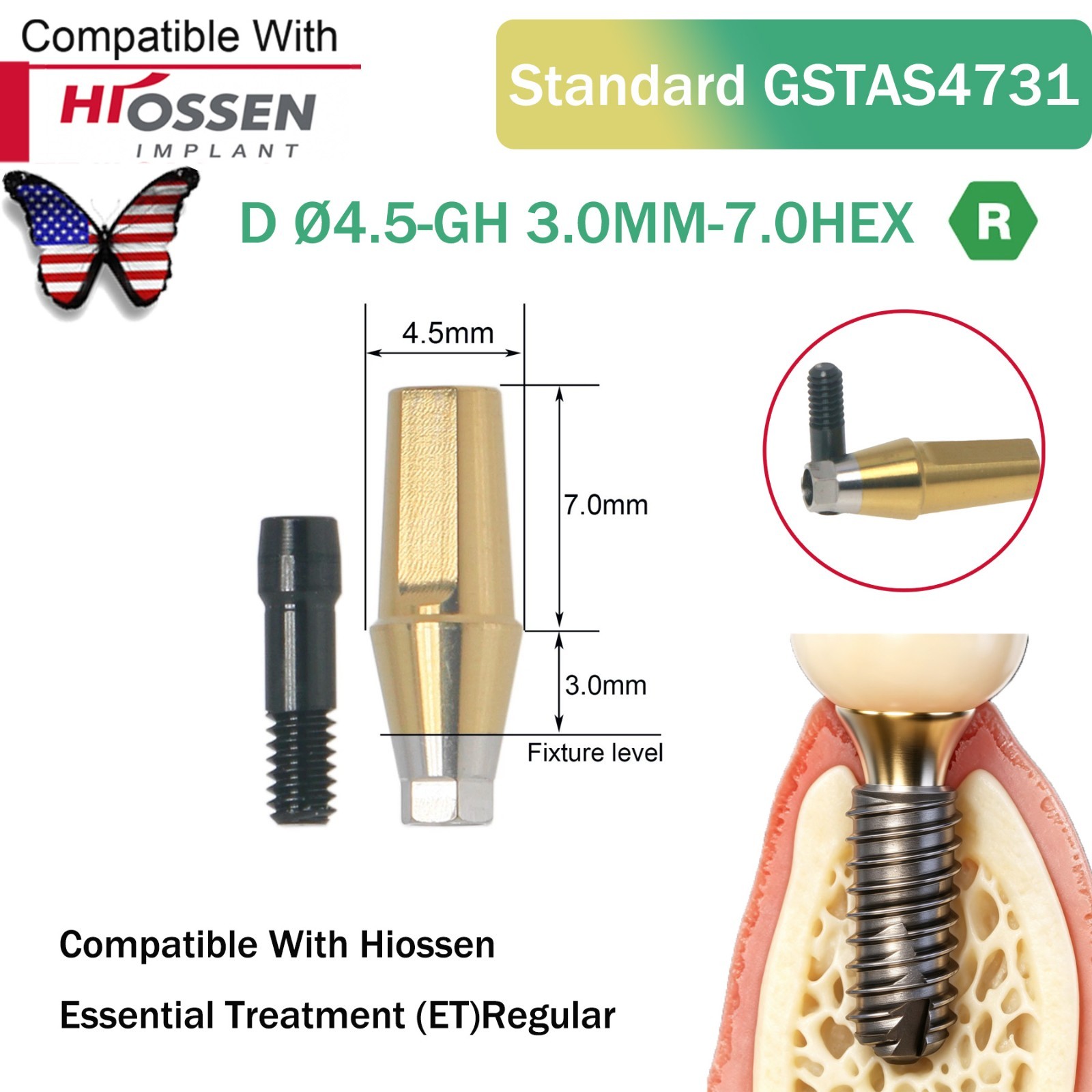 US Dental Straight Abutment Hiossen ET Osstem TS Ti Mini Regular Platform Hex