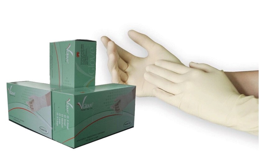 Vglove examination latex powder free 10 boxes/case (pack of 1000) size S, XS