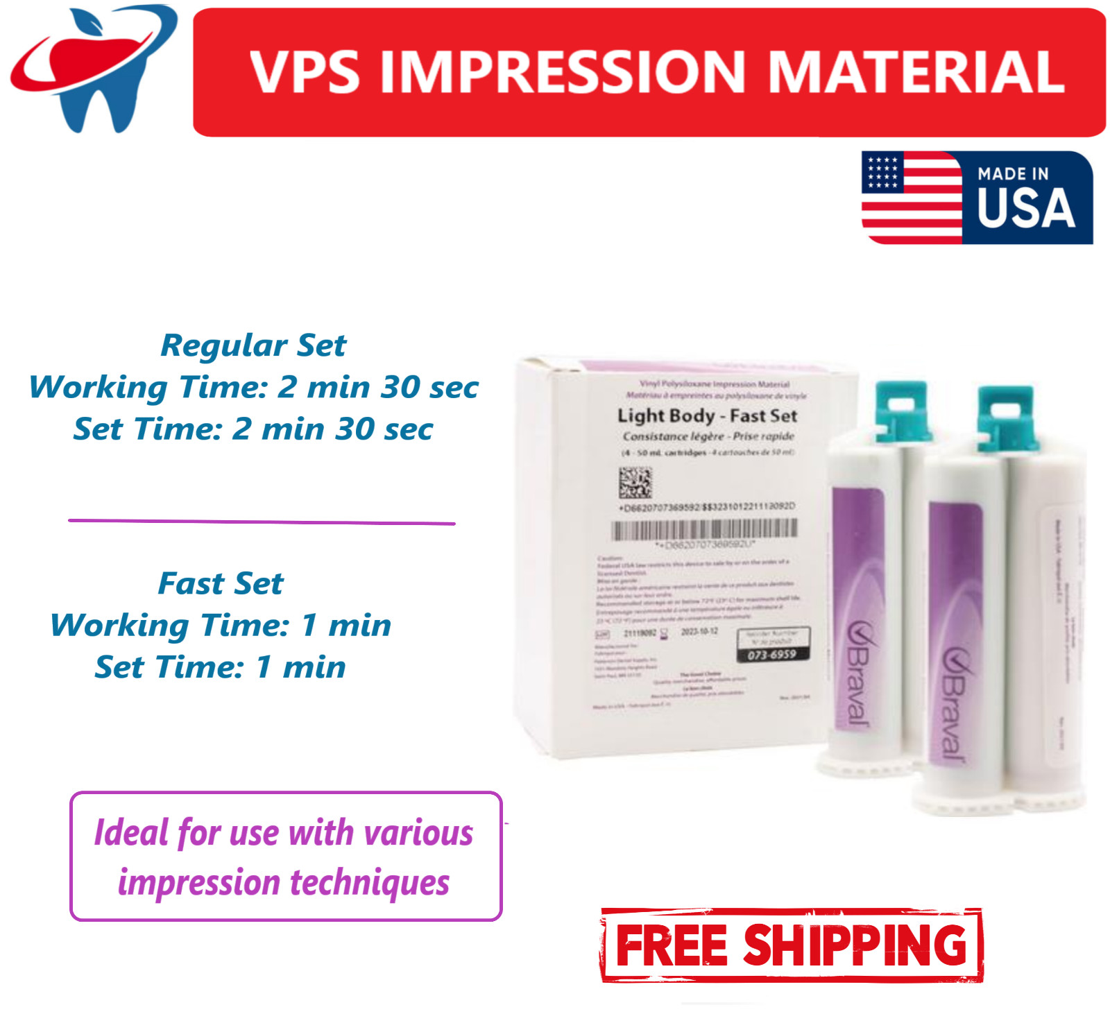 AMGoods LIGHT BODY VPS PVS Dental Impression Material REGULAR Set 50ML Cartridge