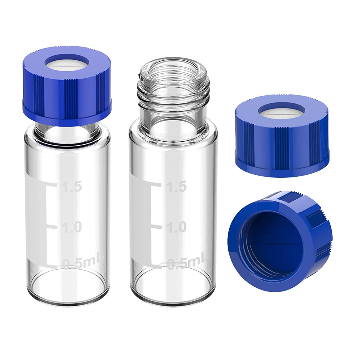1000pcs 2ml Sample Vials+Screw Caps Clear Glass Bottles 9-425 HPLC GC PTFE 9mm