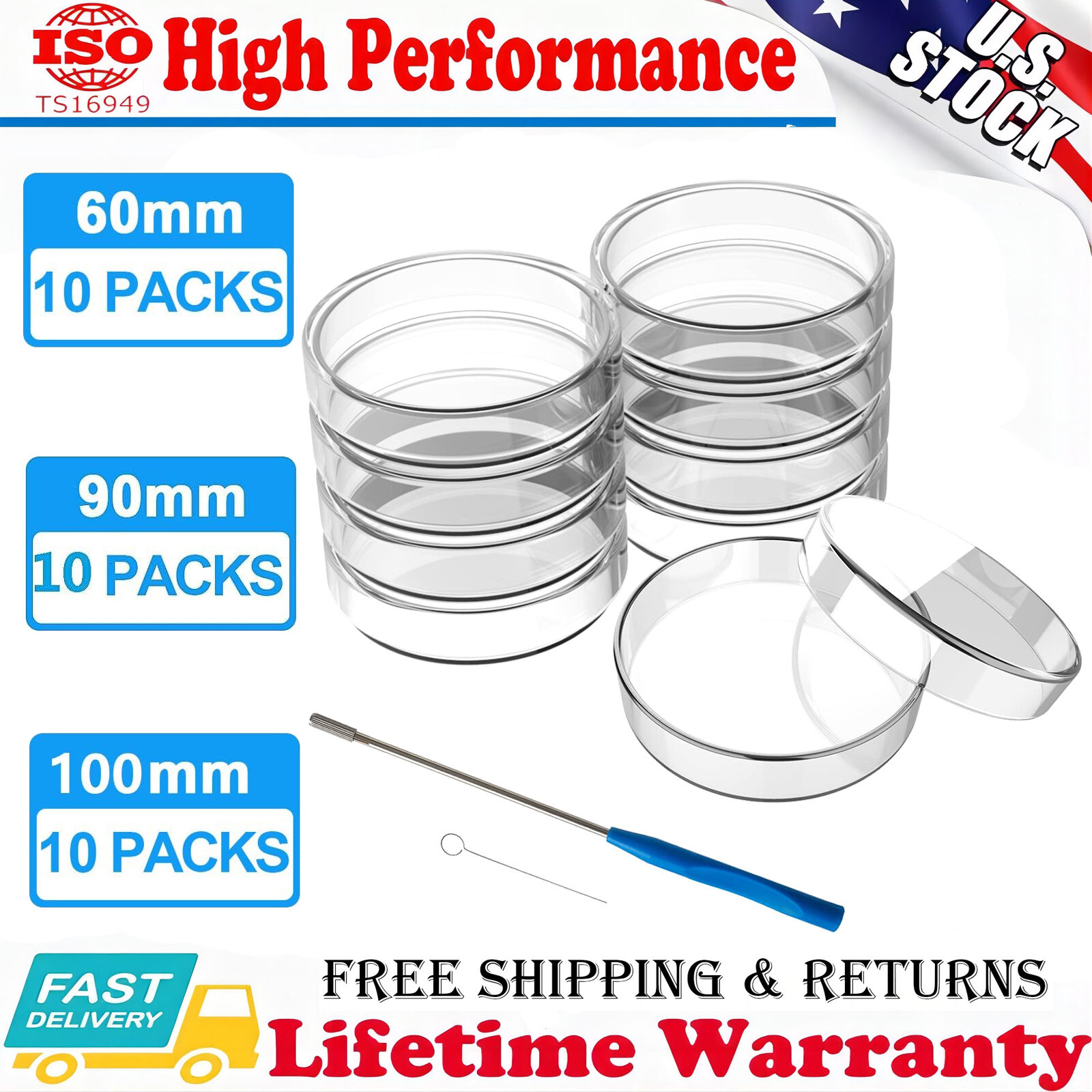60/90/100mm Glass Petri Dishes with Lids Autoclavable Lab Petri Plates Reusable