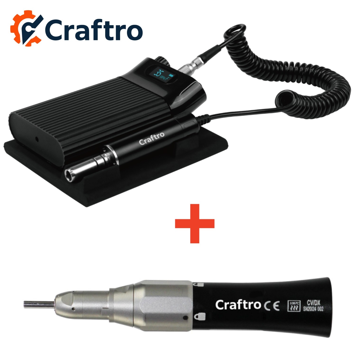 Craftro 35K RPM Dental Lab Portable Brushless Micromotor 3/32” E-type Handpiece
