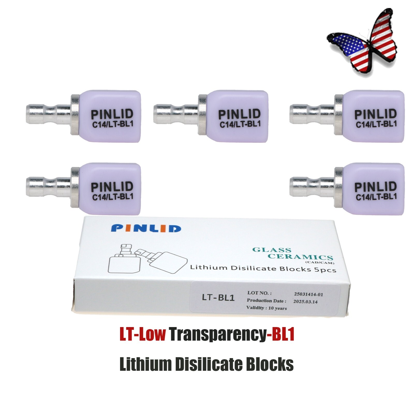 US 5pcs/Box Lithium Disilicate Blocks Dental Lab C14 LT Glass Ceramic CAD/CAM