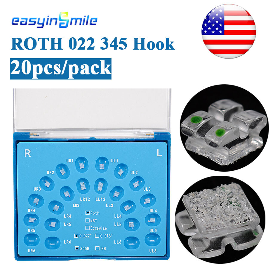 Dental Ortho Monocrystalline Sapphire Bracket Clear Ceramic Brace ROTH.022 Hooks