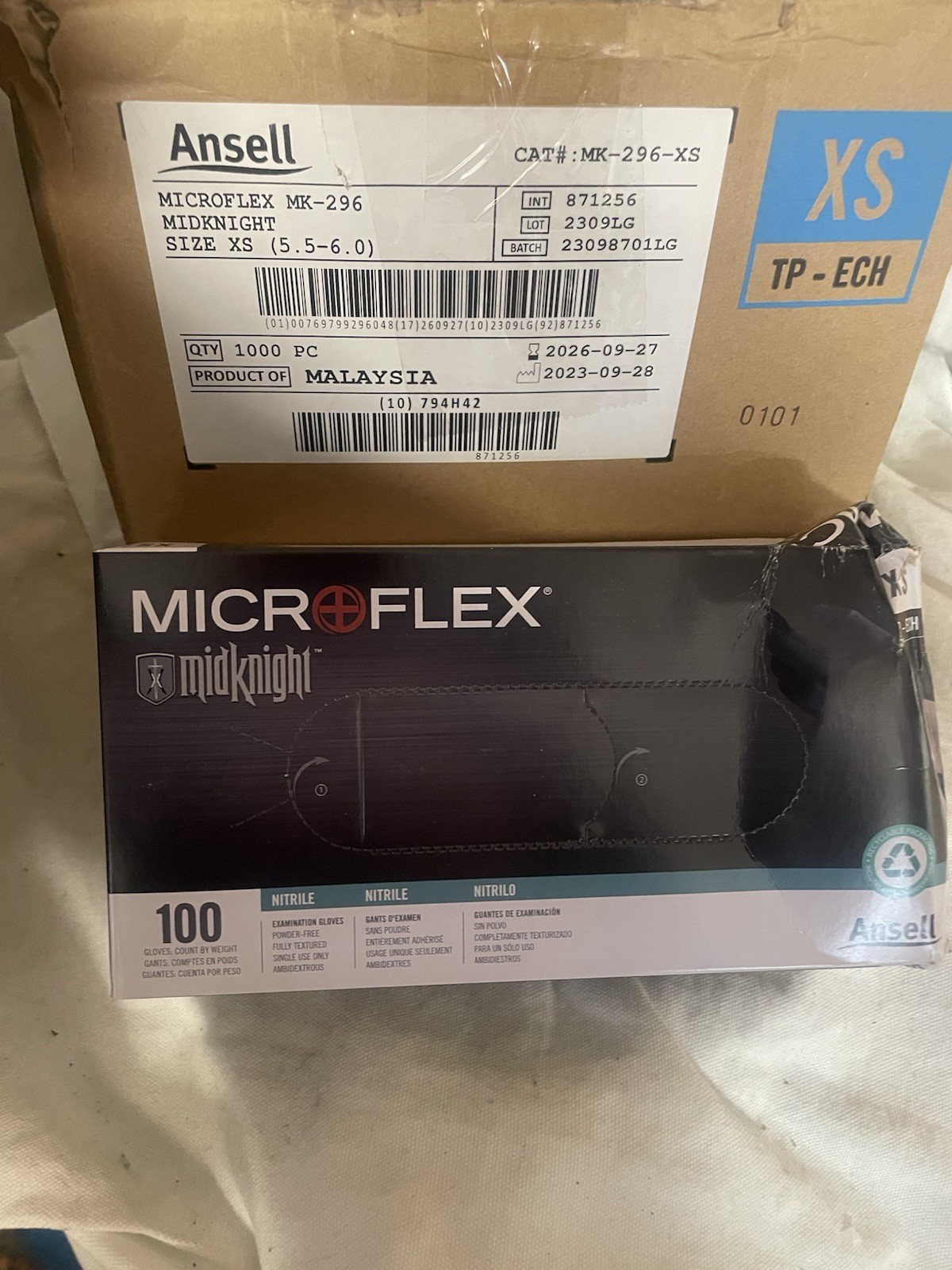 Qty 1000 Gloves Ansell Microflex Mid Knight Nitrile Gloves Size XS (Extra Small)