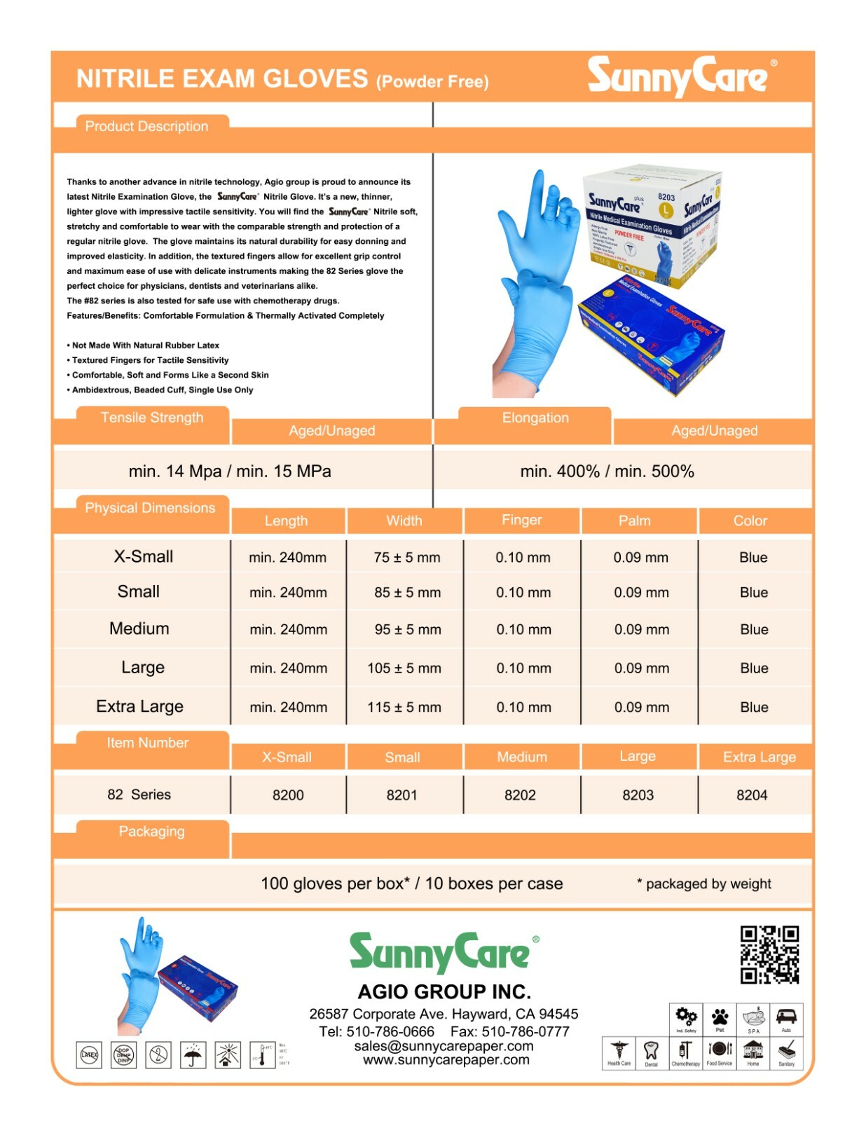 1000 SunnyCare #8203 Nitrile Exam Gloves Chemo-Rated (Powder Free Vinyl Latex) L