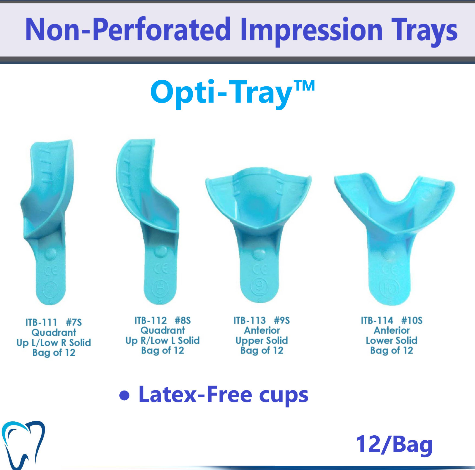 Dental Opti-Tray Non-Perforated Disposable Impression Trays, 12/Bg #7, #8, #9 10