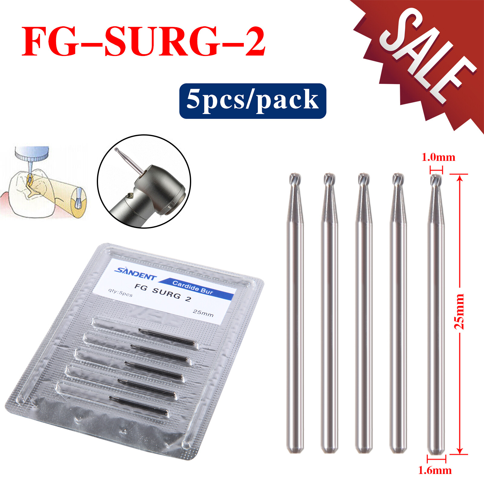 FG 330 557 Surgical Burs FG SURG Carbide SL Bur High Speed Length 25mm Dental