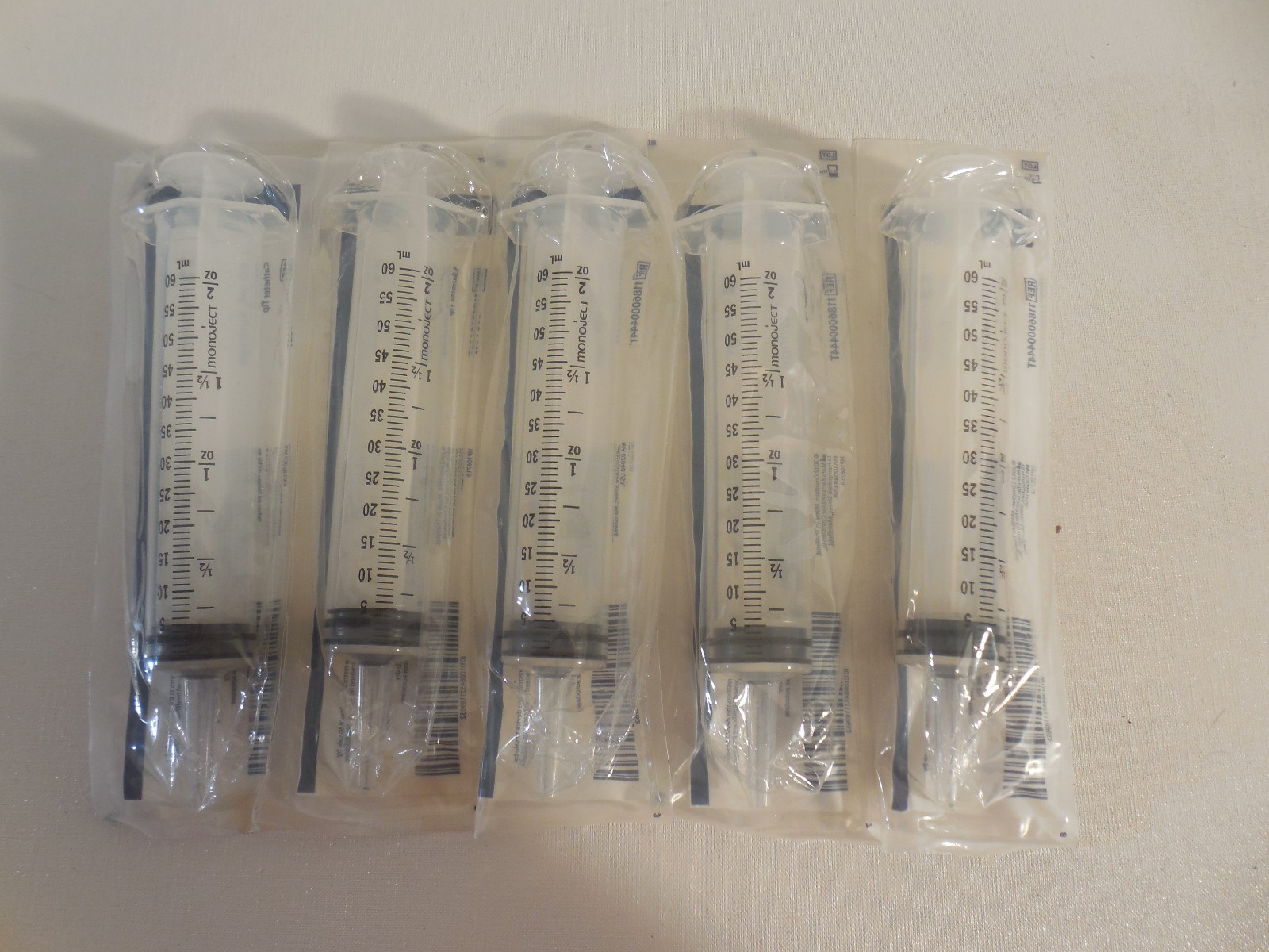 Pack Of 5 Monoject 60 mL Single Use Sterile Syringes Catheter Tip