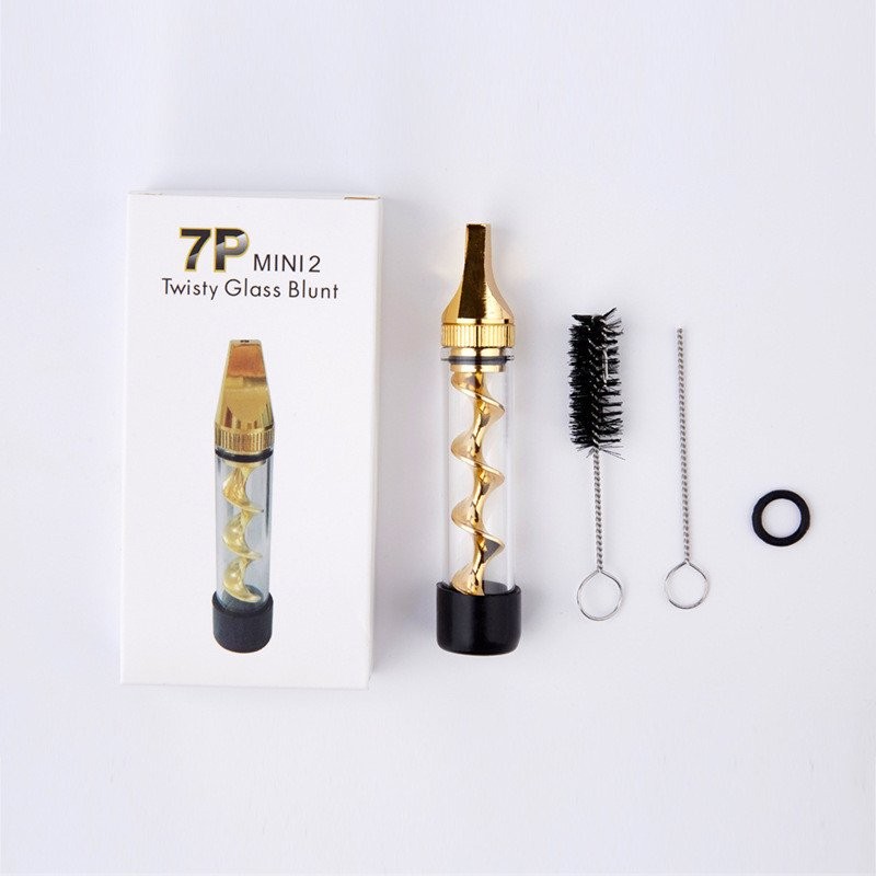 New Design Mini Smoking Rotating Twisty Glass Blunt Metal Tip W/ Cleaning Brush