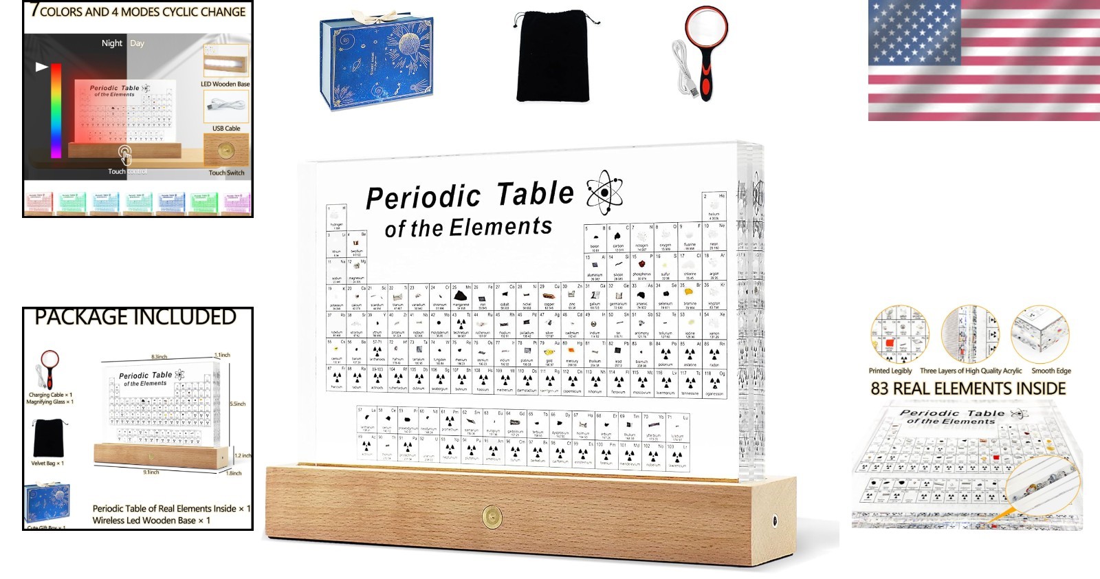 Large Periodic Table of Elements with Real Elements Samples, 8.3 Inch Acrylic…