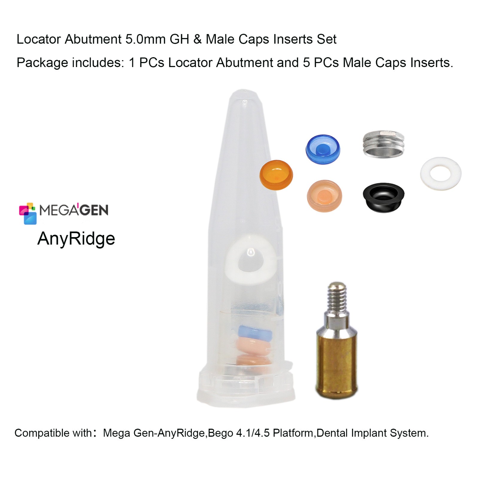 Dental Overdenture Locator Abutment 1-6.0mm GH for MegaGen-AnyRidge Platform