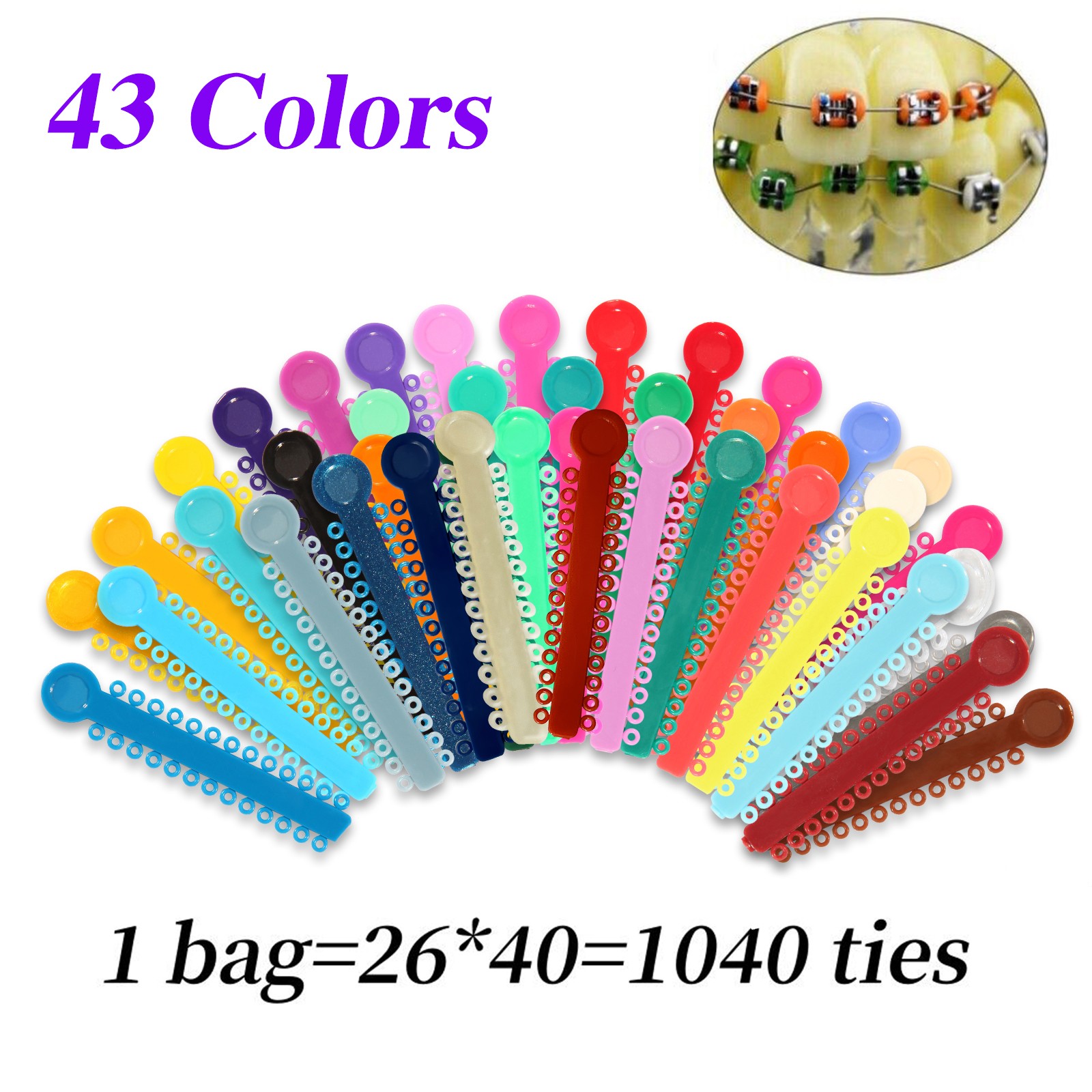 1 Bag Dental Orthodontic Ligature Ties Elastic Rubber Bands 45 Colors 1040 Pcs