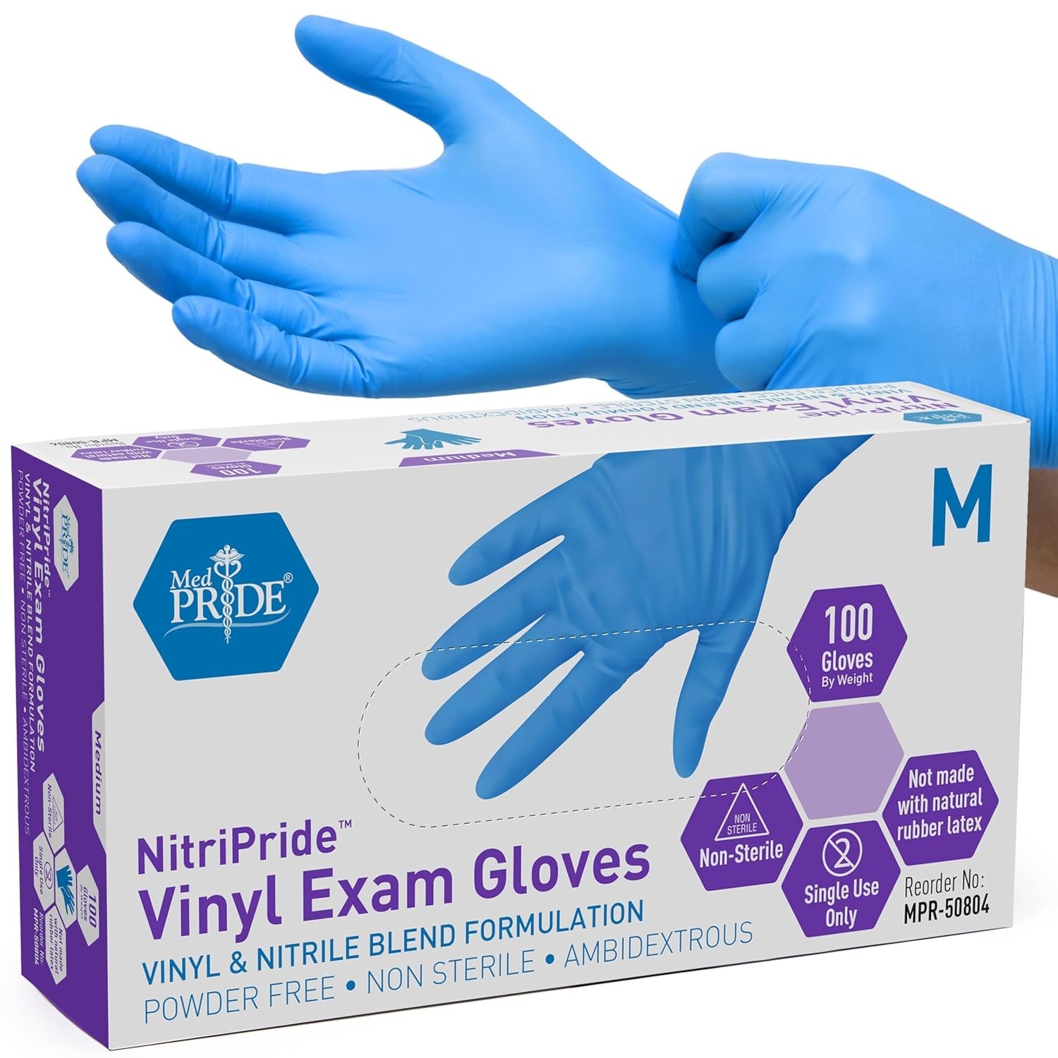 Ambidextrous Disposable Exam Gloves – 100 Count, Latex-Free, Medical & Food Safe