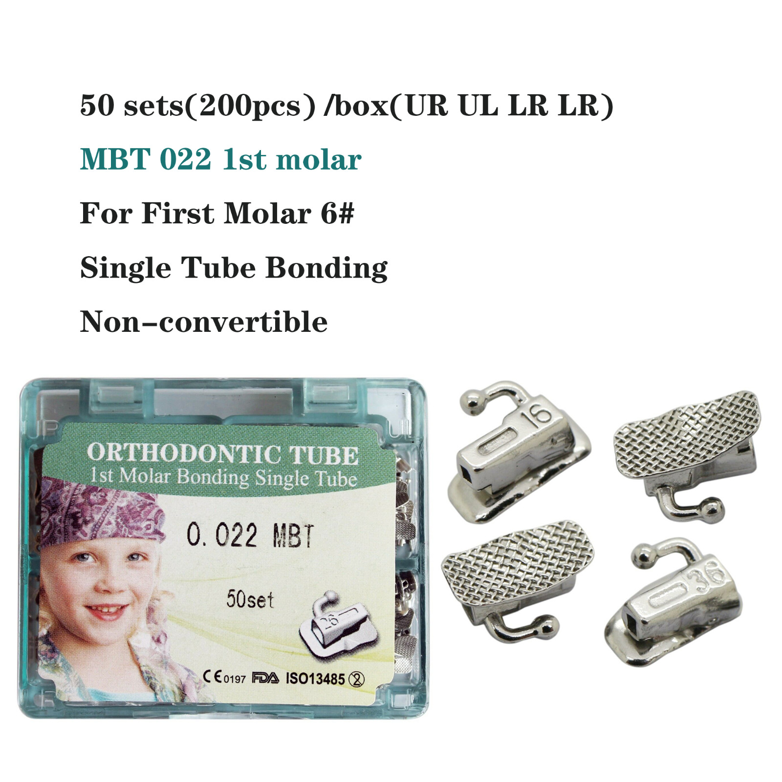 Dental Orthodontic Buccal Tubes 1st 2nd Molar Bracket Roth MBT 022 Bondable