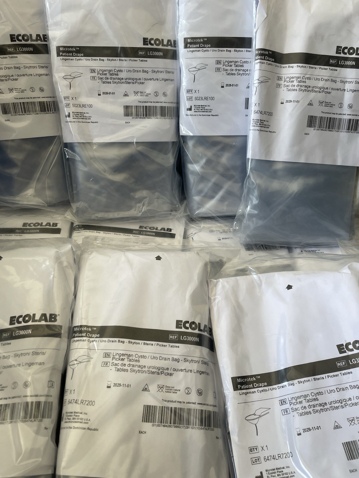 Ecolab ( LG3000N) Microtekpatient Drape Drain Bag For Skytron Table, Lot Of 30