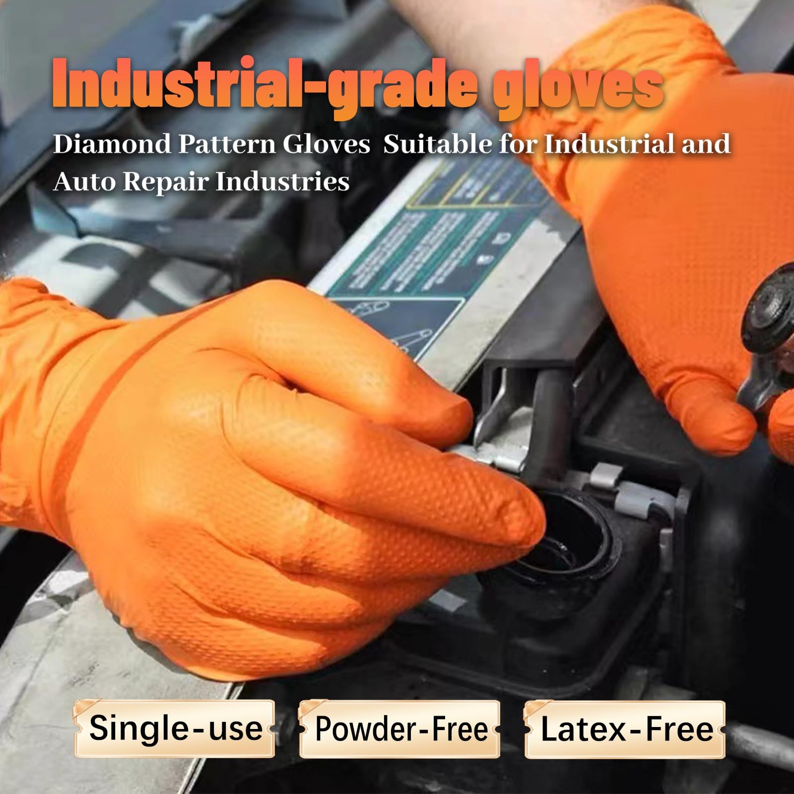GP CRAFT Heavy Duty Orange Diamond Grip 8mil Nitrile Gloves – Industrial Grad…