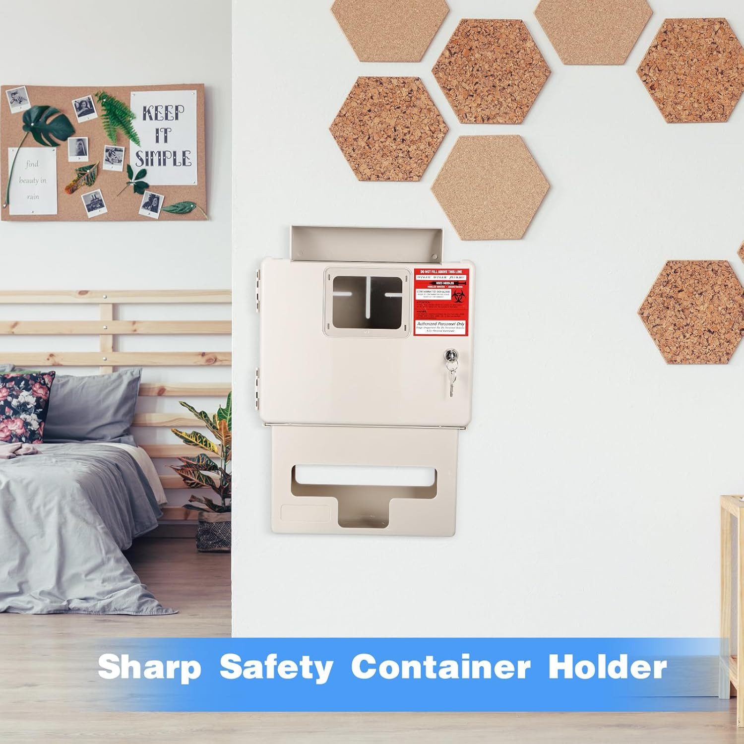 Wall Mount Locking Cabinet w/ Glove Box for 5 Qt Sharps Container, Cabinet Only.