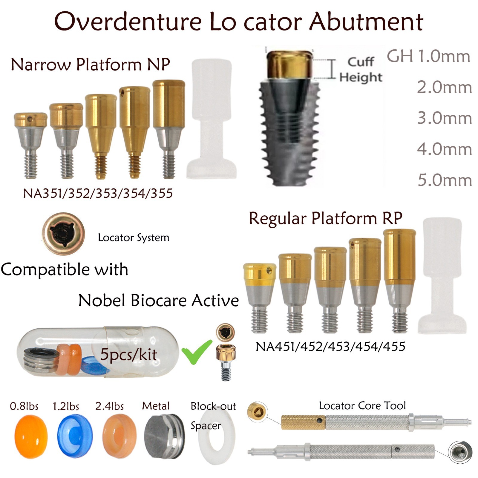 US For Nobel Active Biocare ZEST Locator Abutment Conical Connection NP/RP 1-5mm