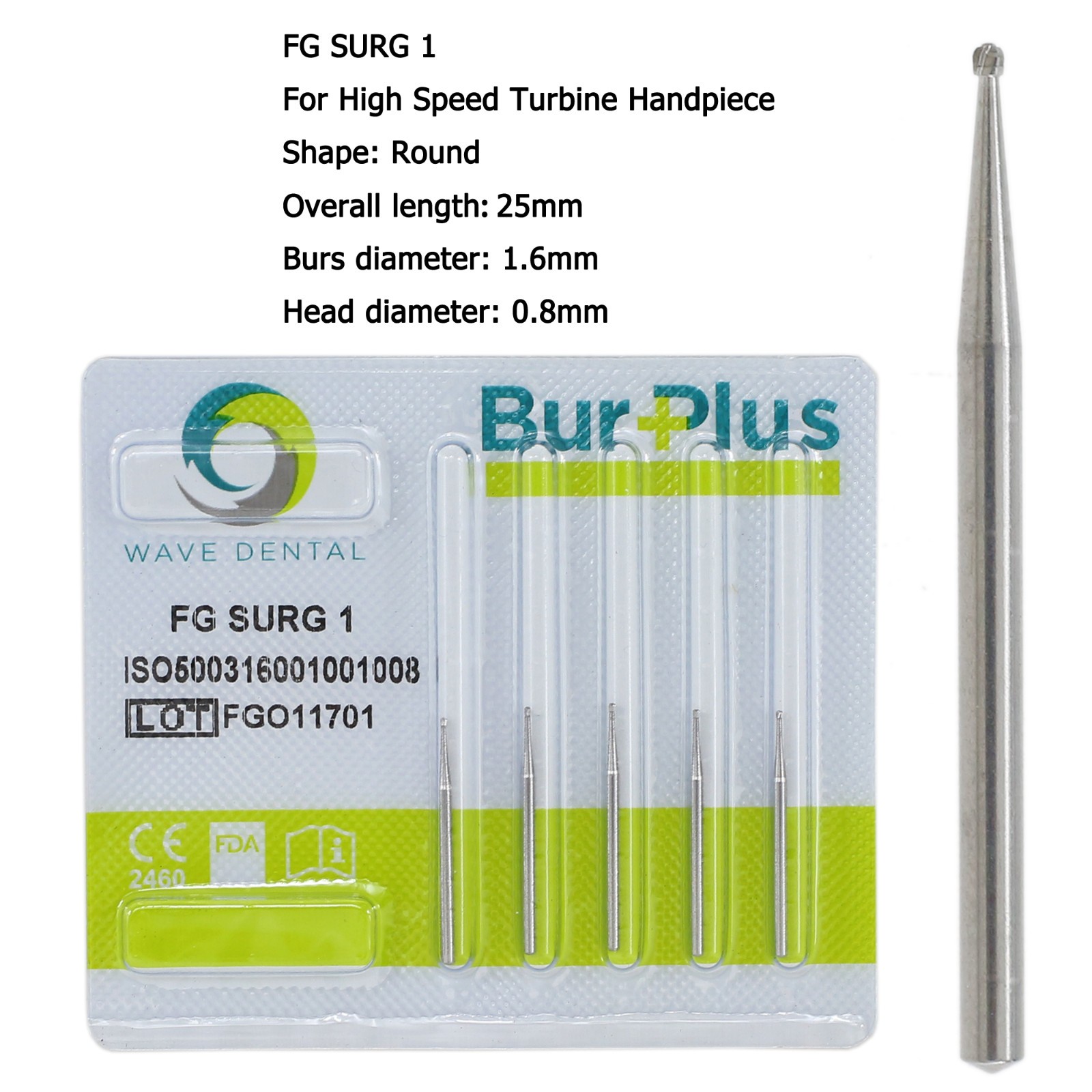 Wave Dental Surgical Round Burs Long Shank High Speed Bur Carbide FG SURG 2 4 6