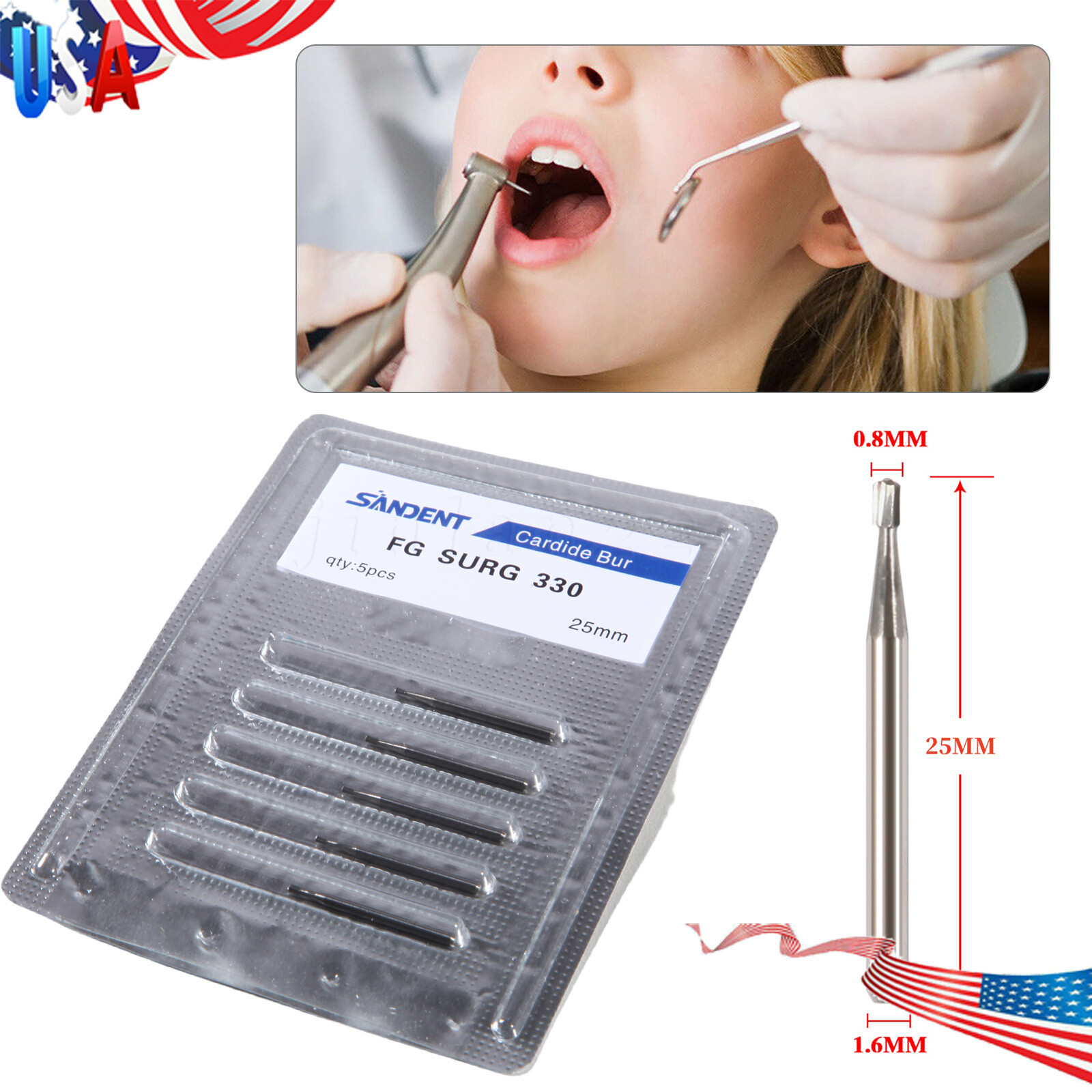 Dental Carbide Bur FG 330L Pear Long Head. Made in China 25mm Surgical