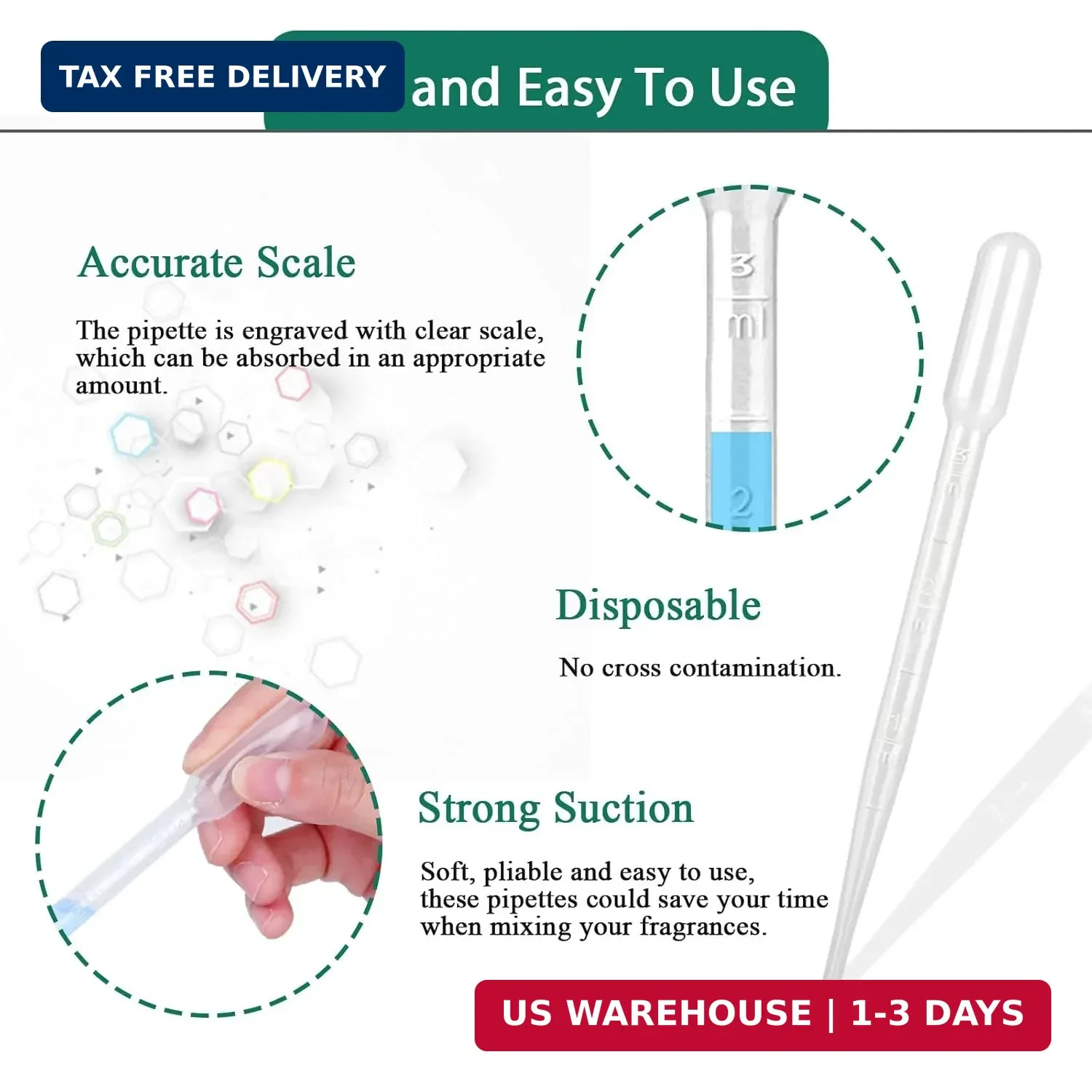 3ML Plastic Pipettes Disposable Eye Dropper Pipettes, Premium Graduated Pipettes