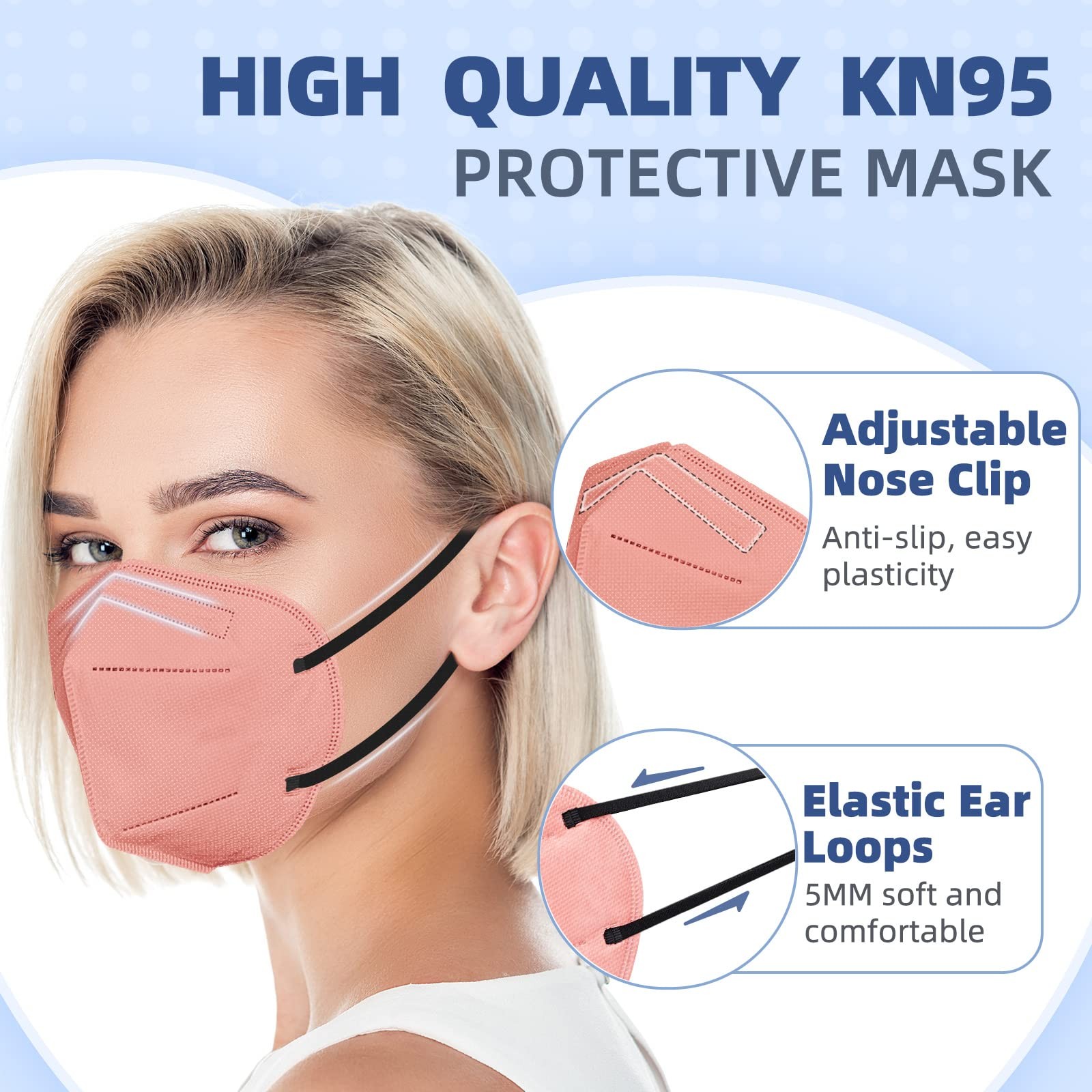 50 Pack KN95 Face Masks 5 Layer Disposable Individually Wrapped 10 Colors