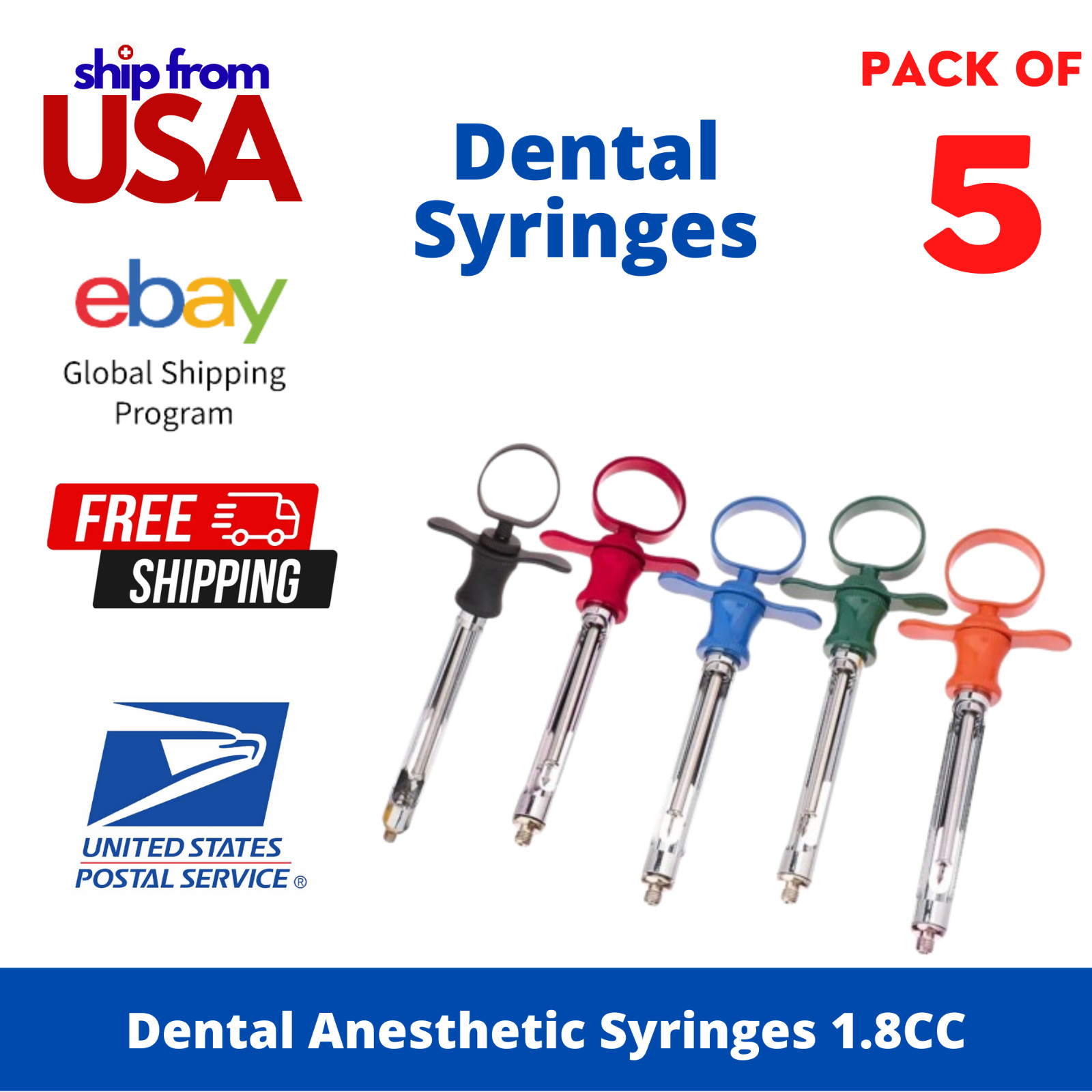 10x Dental Anesthetic Syringe 1.8CC Self-Aspirating Surgical Stainless Steel USA