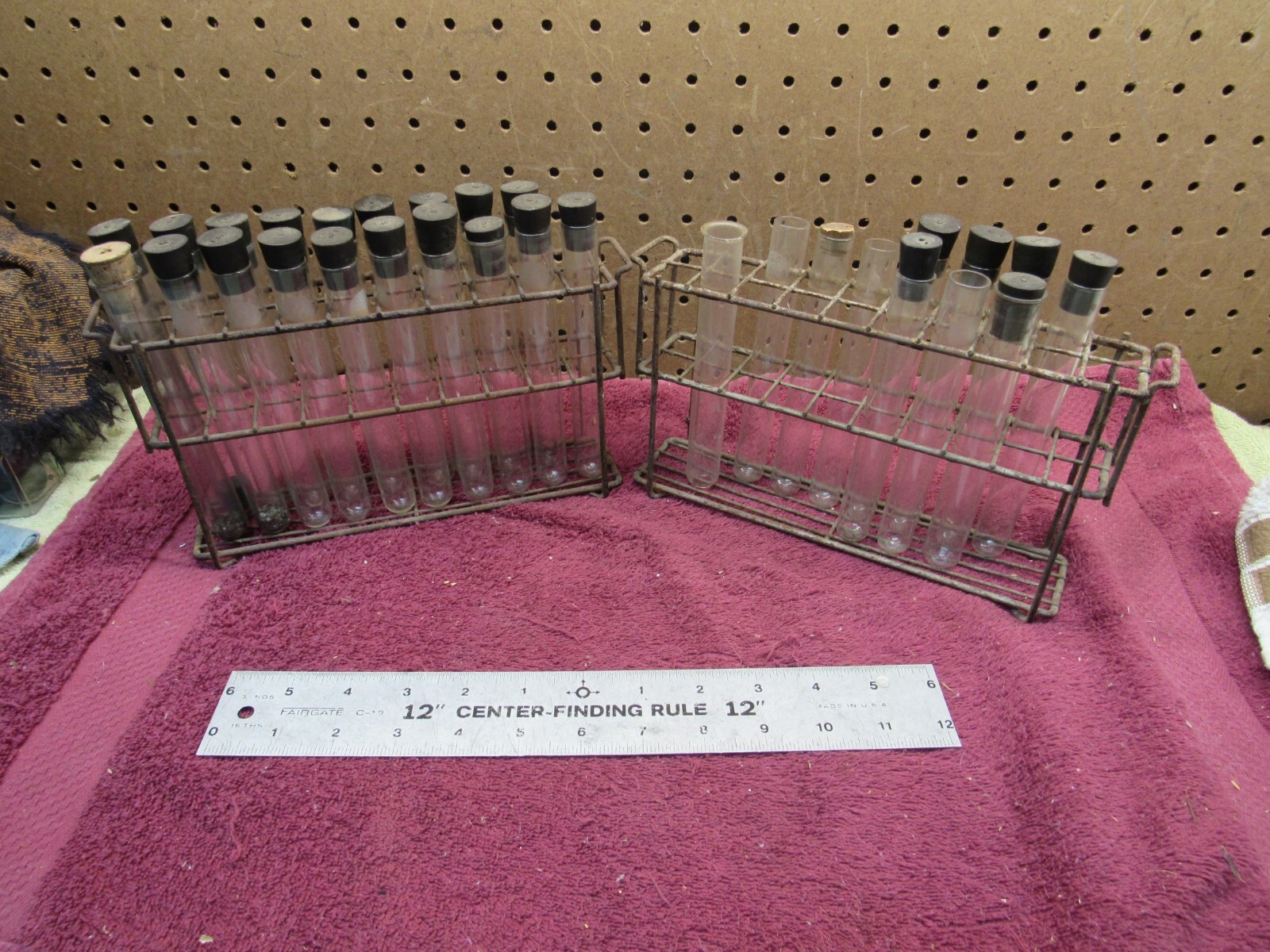 (2) Vintage Test Tube & Wire Racks Medical Science Lab Experiment Frankenstein