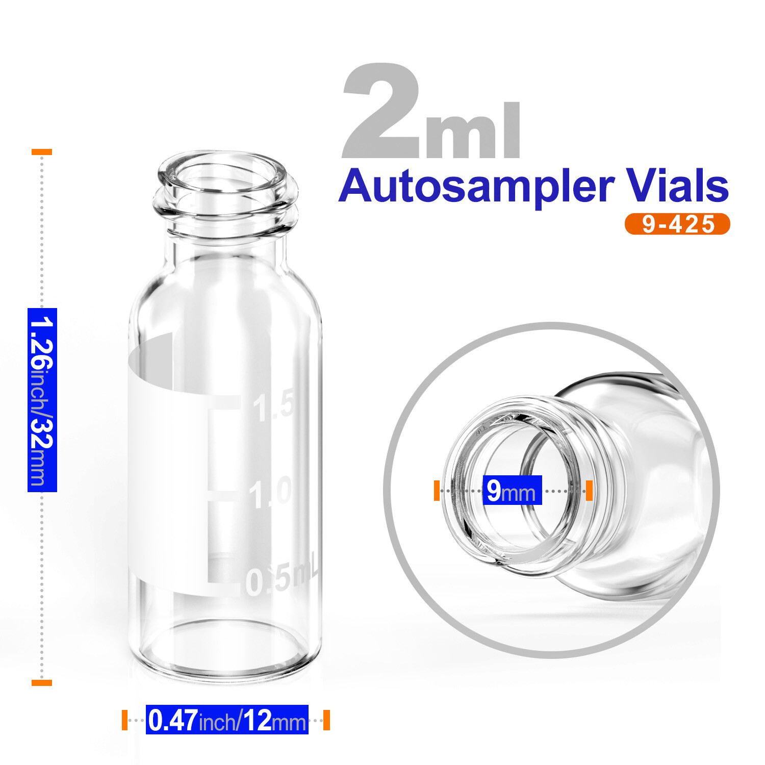 10000x 2ml Autosampler Vials Preslit Septa 9-425 Screw Caps Graduation Standard