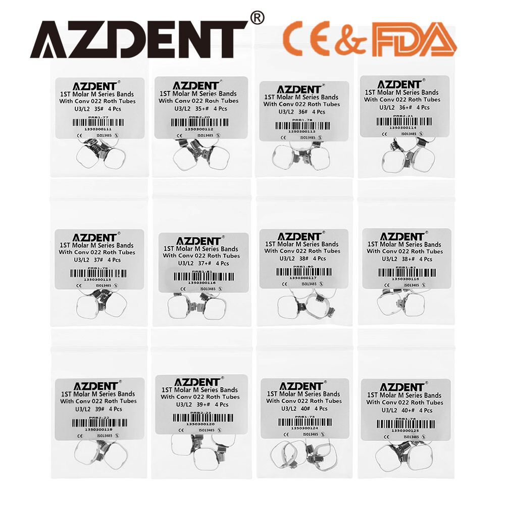 4pcs/Pack Dental Ortho 1st Molar Buccal Tubes Band Conv Roth 022 U3/L2 35#-40+#